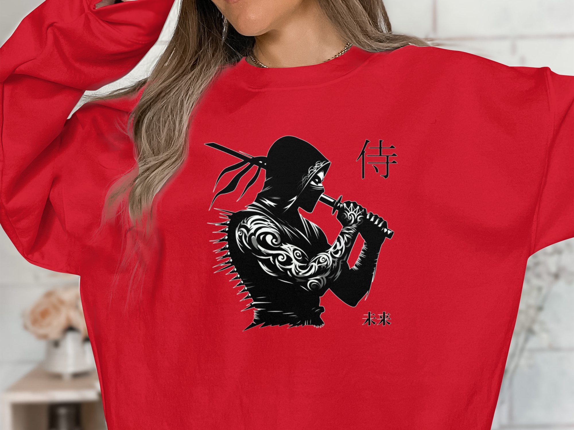 Samurai Ninja - Coloured Gildan Sweatshirt Japanese Talisman Unisex Cultural Symbolic Graphic Design