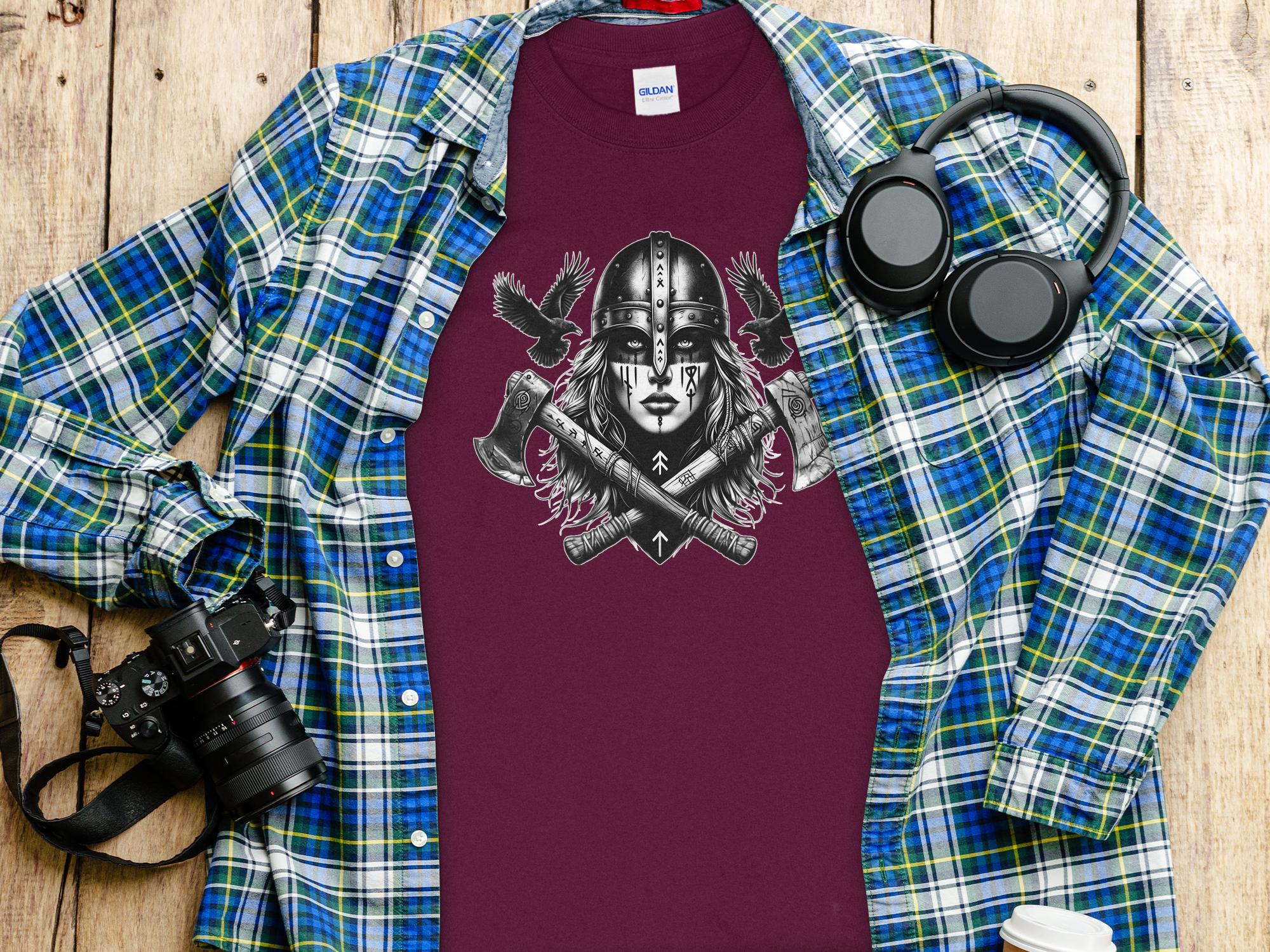 Viking Shield Maiden - Coloured Gildan Long Sleeve Realistic Norse Talisman Men Women Unisex Valhalla Tee Graphic Design