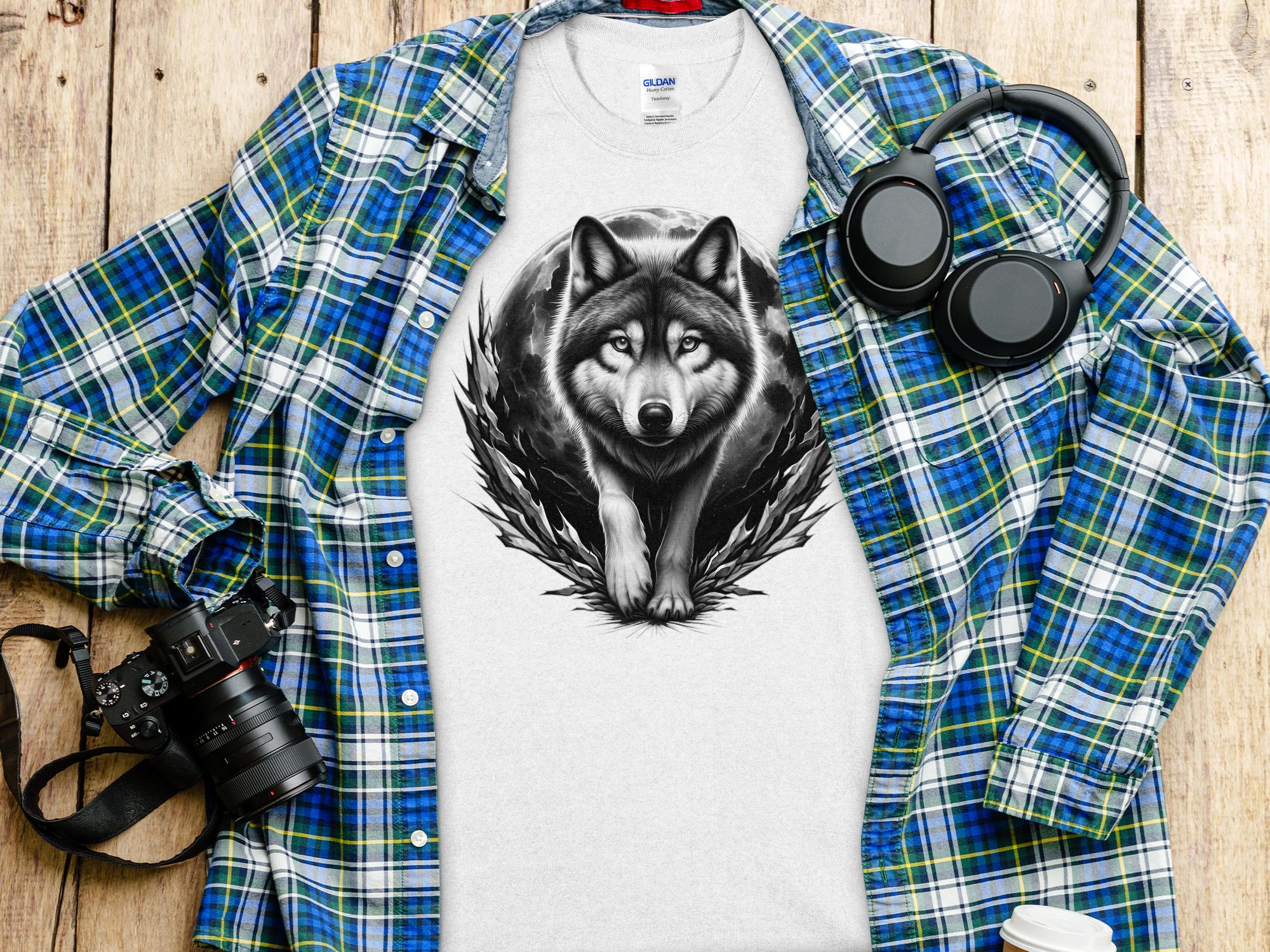 Moon Wolf - Coloured Gildan T-Shirt Realistic Animal Talisman Unisex Mythology Tee Graphic Design