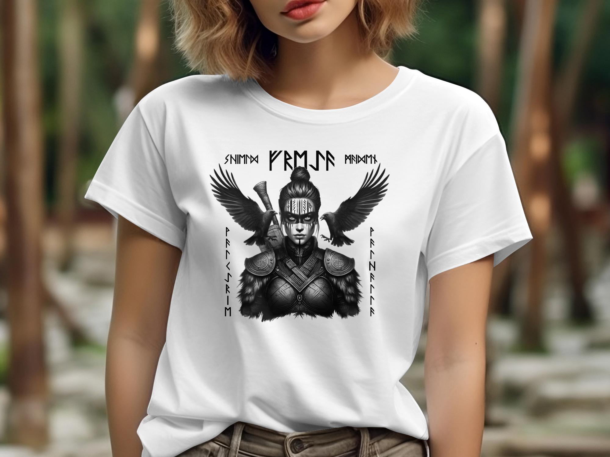 Viking Shield Maiden - Coloured Gildan T Shirt Realistic Norse Talisman Men Women Unisex Valhalla Tee Graphic Design