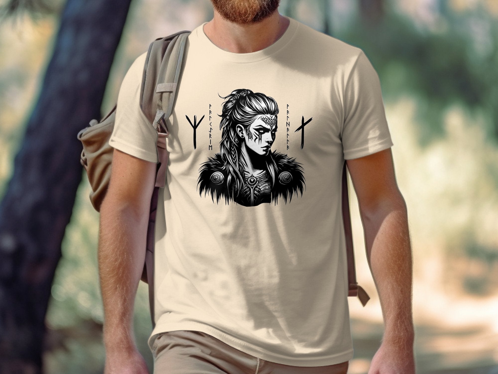 Viking Shield Maiden - Coloured Gildan T Shirt Realistic Norse Talisman Men Women Unisex Valhalla Tee Graphic Design