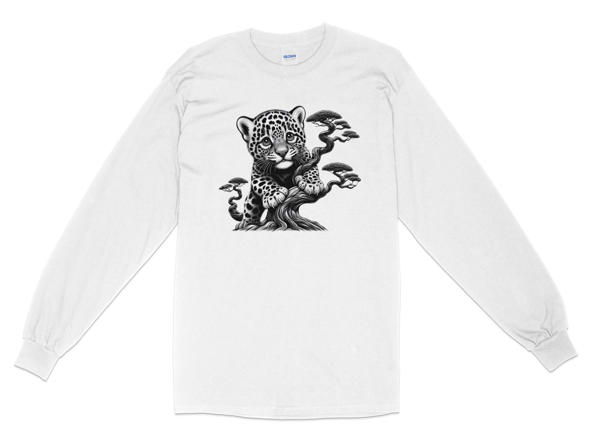 Leopard Bonsai - Coloured Gildan Long Sleeve Realistic Animal Talisman Unisex Cute Tee Graphic Design