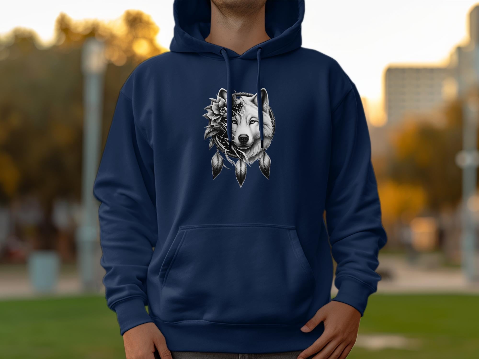 Dreamcatcher Wolf - Coloured Gildan Hoodie Realistic Native American Talisman Unisex Mythology Tee Graphic Design