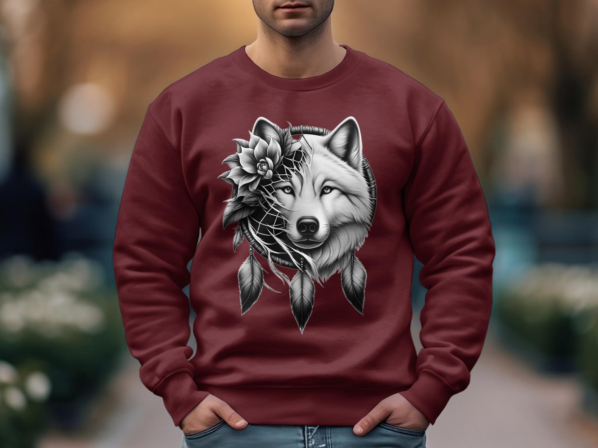 Dreamcatcher Wolf - Coloured Gildan Sweatshirt Realistic Native American Talisman Unisex Mythology Tee Graphic Design