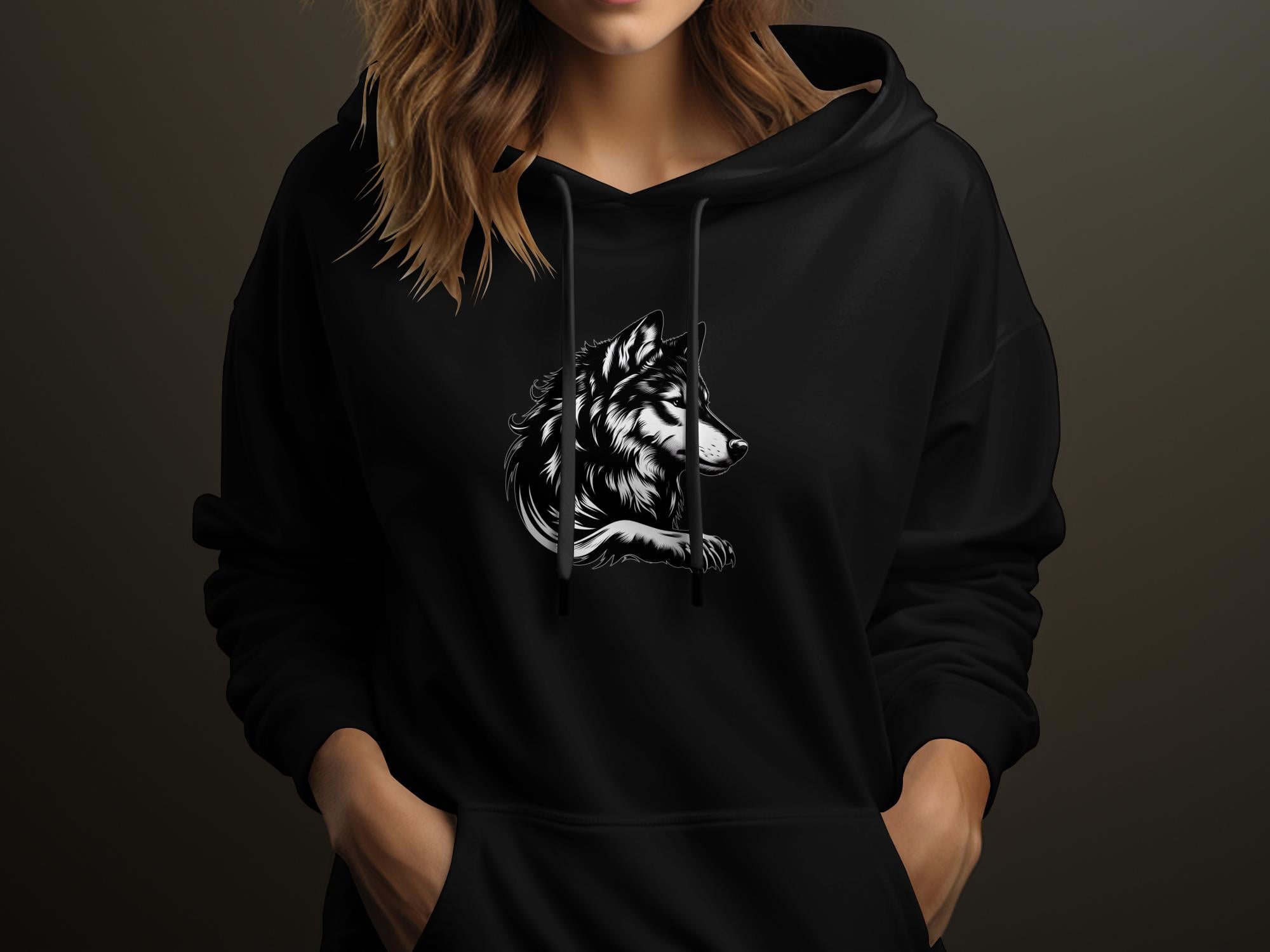 Wolf Tribal - Black White Gildan Hoodie Realistic Animal Talisman Unisex Tee Graphic Design