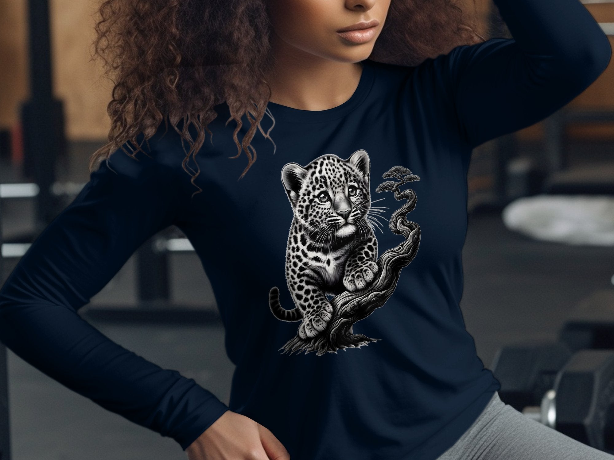 Leopard Bonsai - Coloured Gildan Long Sleeve Realistic Animal Talisman Unisex Cute Tee Graphic Design