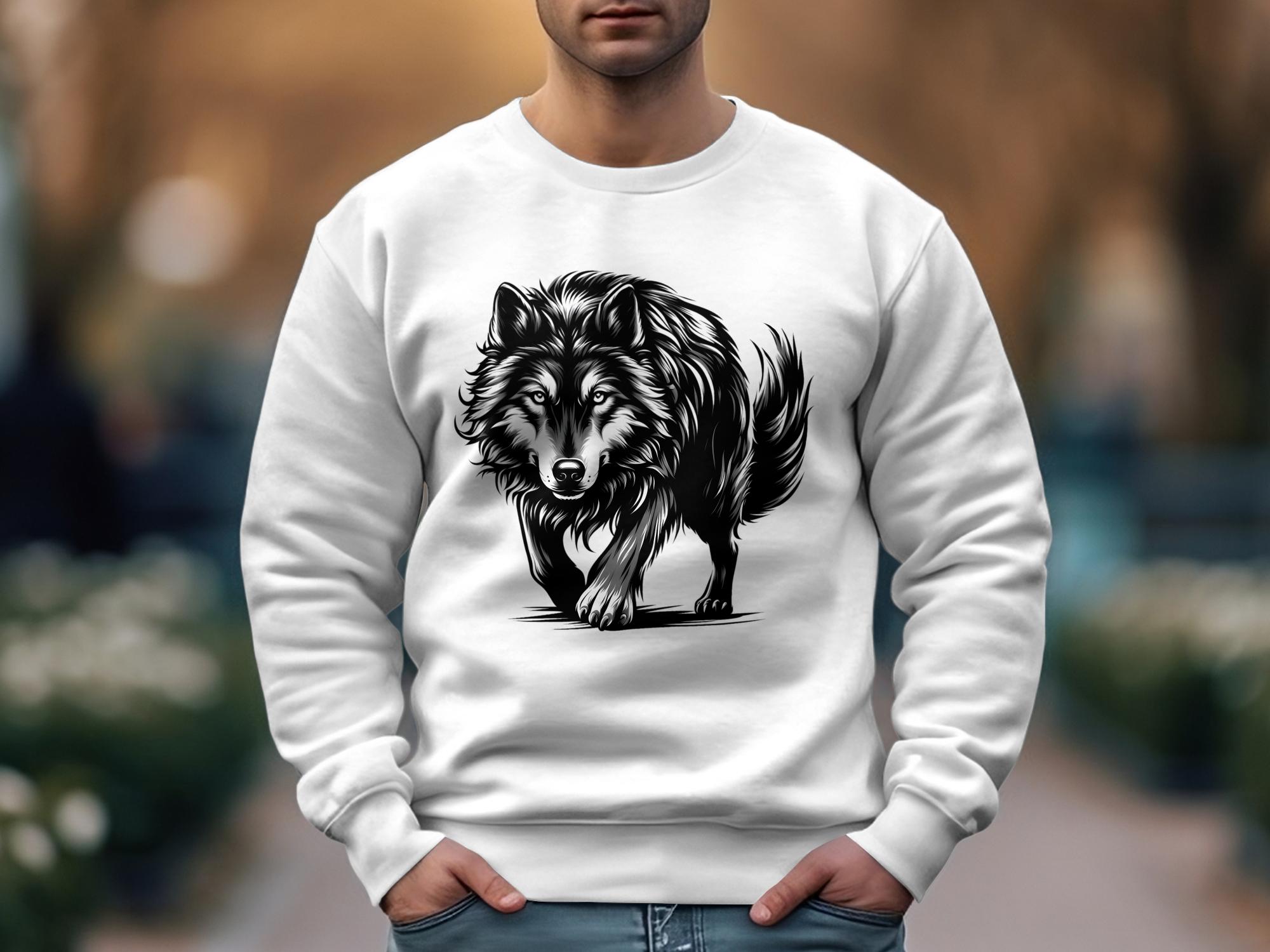 Wolf Tribal - Black White Gildan Sweatshirt Realistic Animal Talisman Unisex Tee Graphic Design