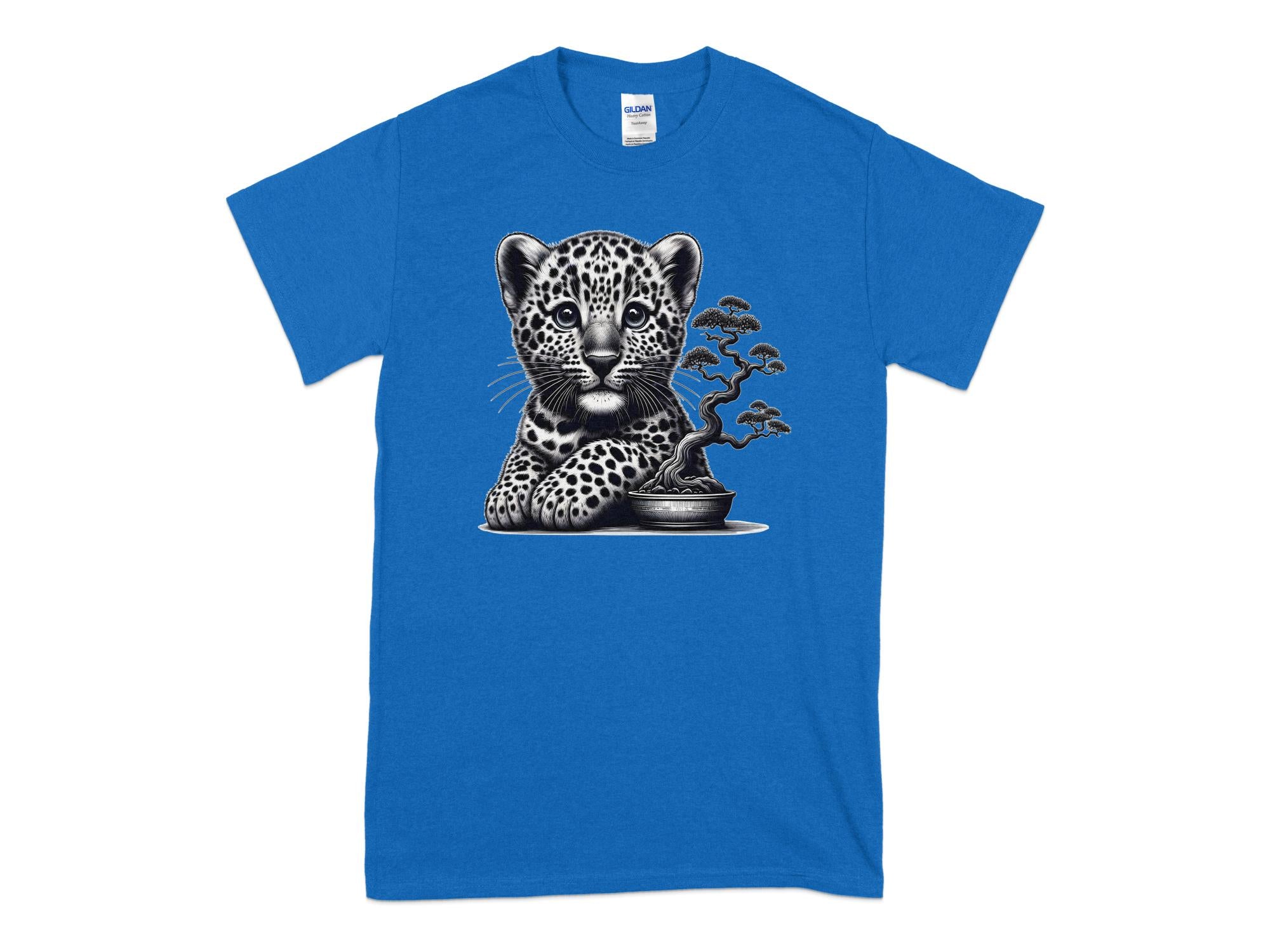 Leopard Bonsai - Coloured Gildan T-Shirt Realistic Animal Talisman Unisex Cute Tee Graphic Design