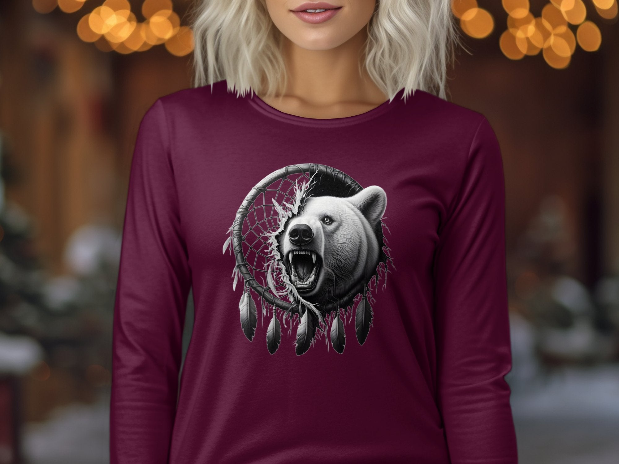 Dreamcatcher Bear - Coloured Gildan Long Sleeve Realistic Native American Talisman Unisex Mythology Tee Graphic Design