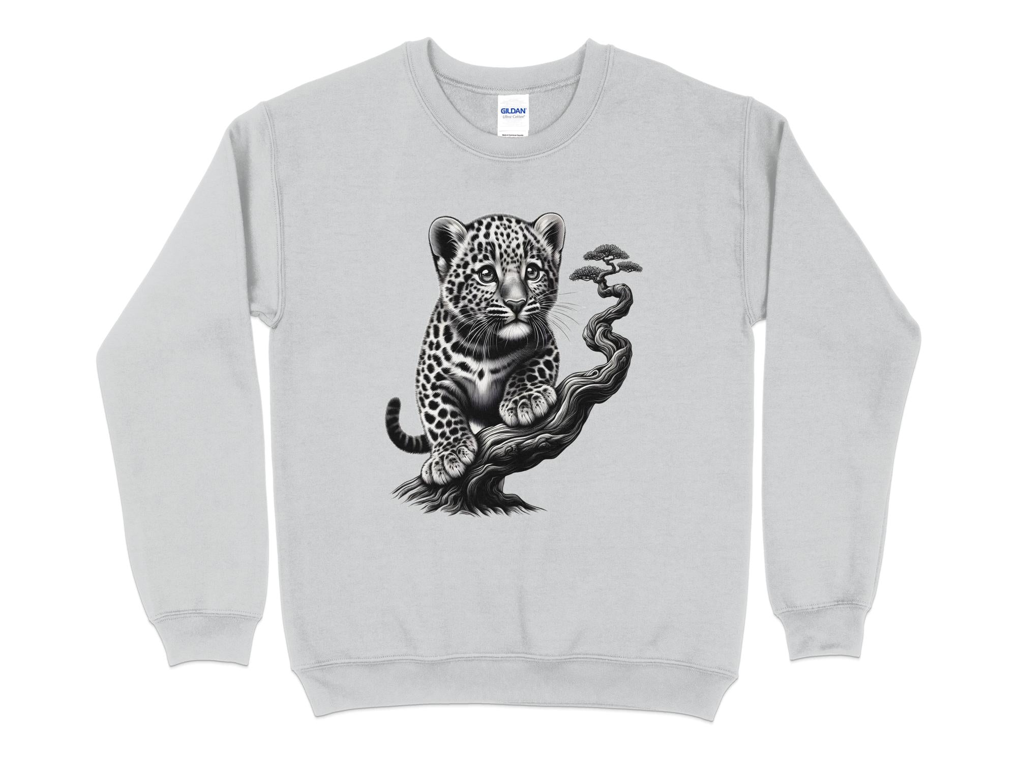 Leopard Bonsai - Coloured Gildan Sweatshirt Realistic Animal Talisman Unisex Cute Tee Graphic Design