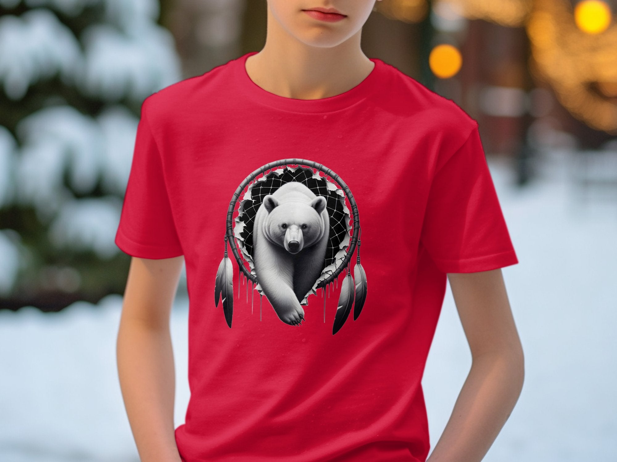 Dreamcatcher Bear - Coloured Gildan Kids T Shirt Realistic Native American Talisman Unisex Mythology Tee Graphic Design