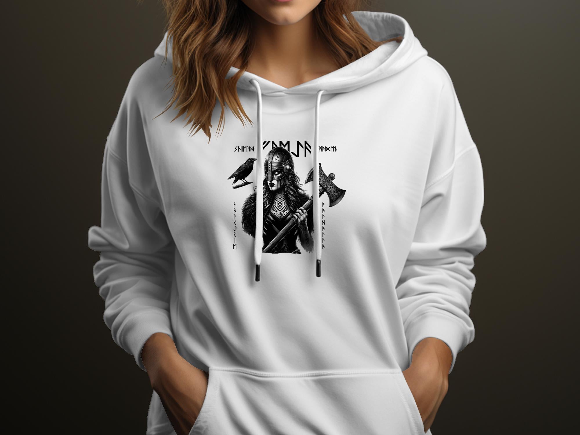 Viking Shield Maiden - Coloured Gildan Hoodie Realistic Norse Talisman Men Women Unisex Valhalla Tee Graphic Design