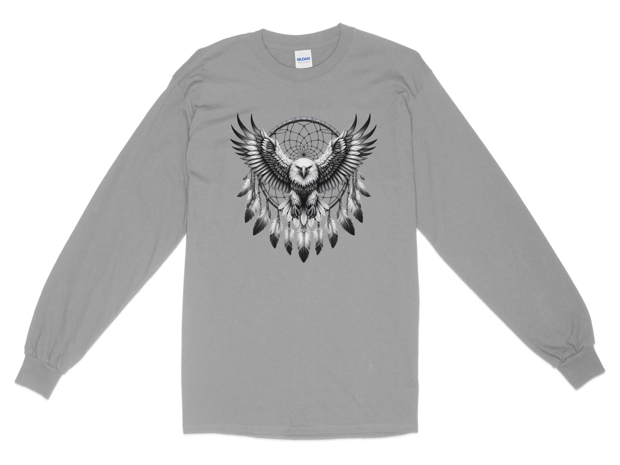 Dreamcatcher Eagle - Coloured Gildan Long Sleeve Realistic Native American Talisman Unisex Mythology Tee Graphic Design