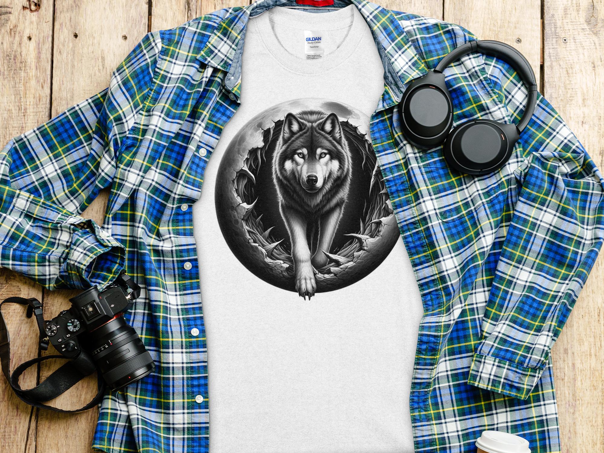 Moon Wolf - Coloured Gildan T-Shirt Realistic Animal Talisman Unisex Mythology Tee Graphic Design