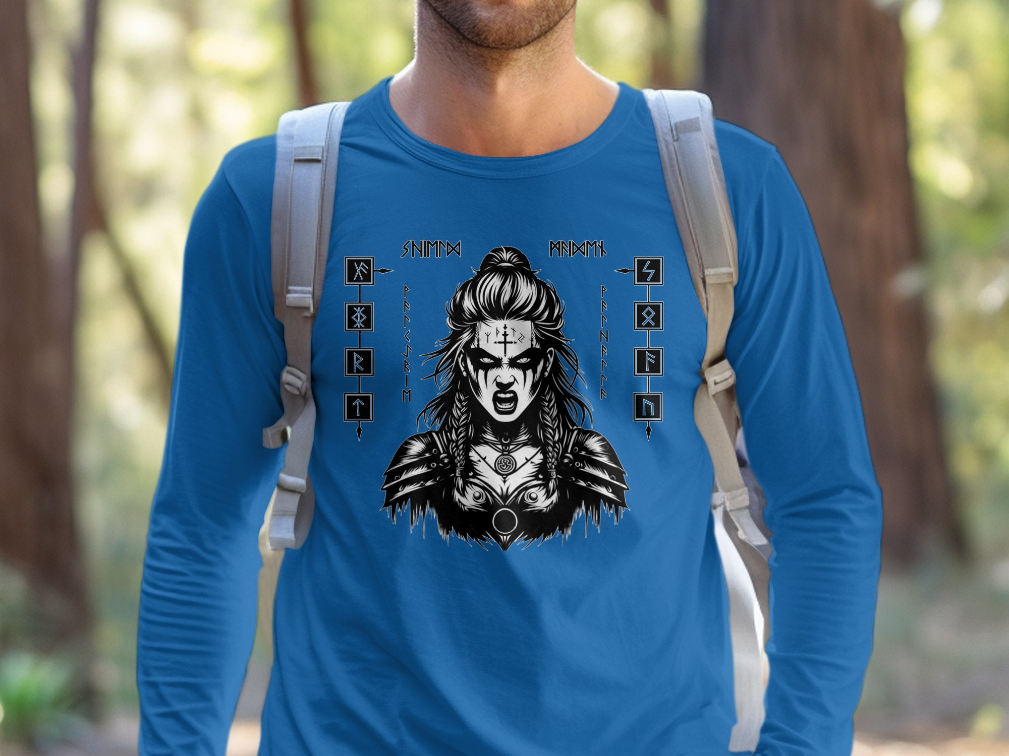 Viking Shield Maiden - Coloured Gildan Long Sleeve Realistic Norse Talisman Men Women Unisex Valhalla Tee Graphic Design