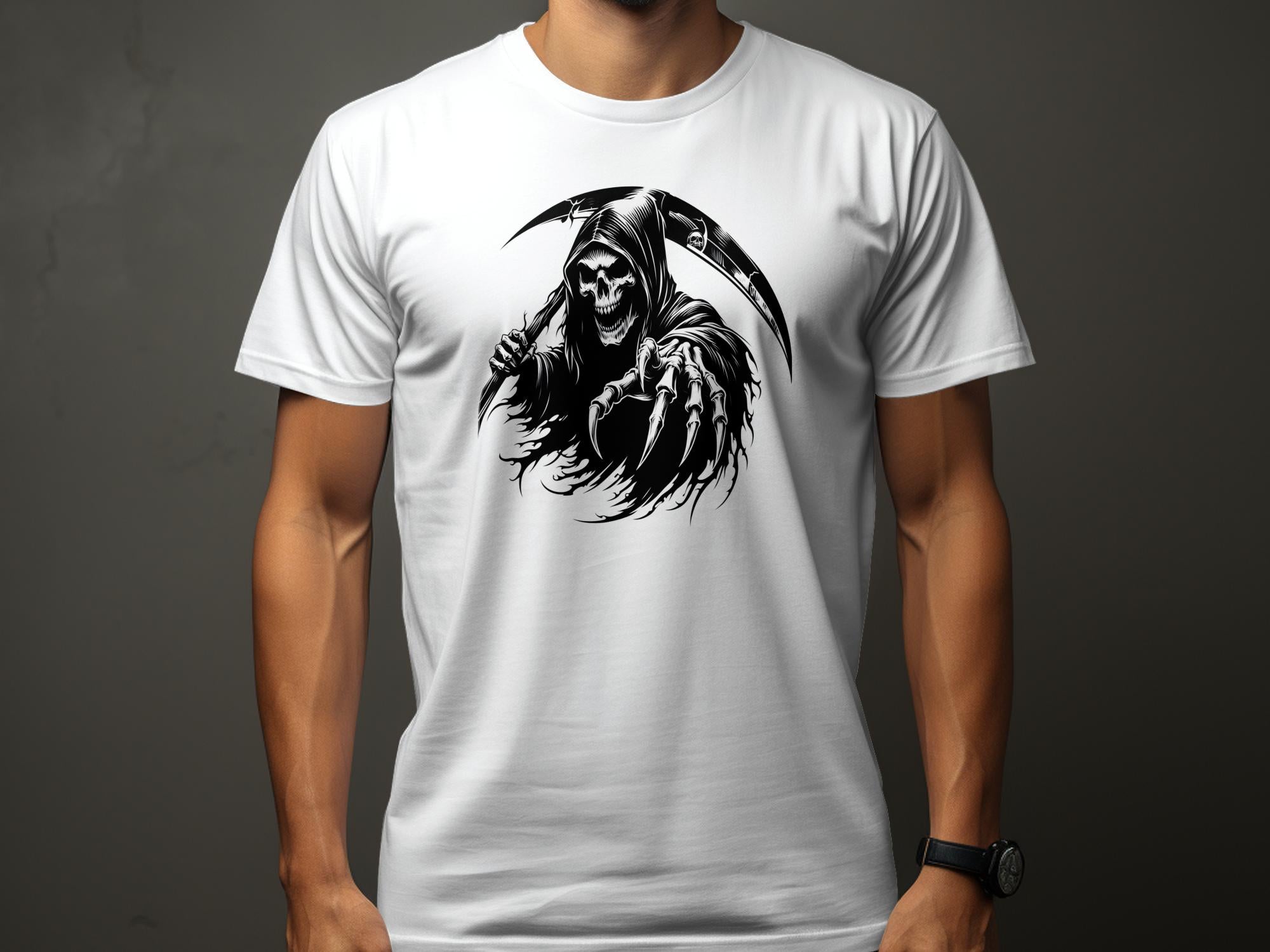 Grim Reaper - Black White Gildan T-Shirt Commemorative Talisman Unisex Tee Graphic Design