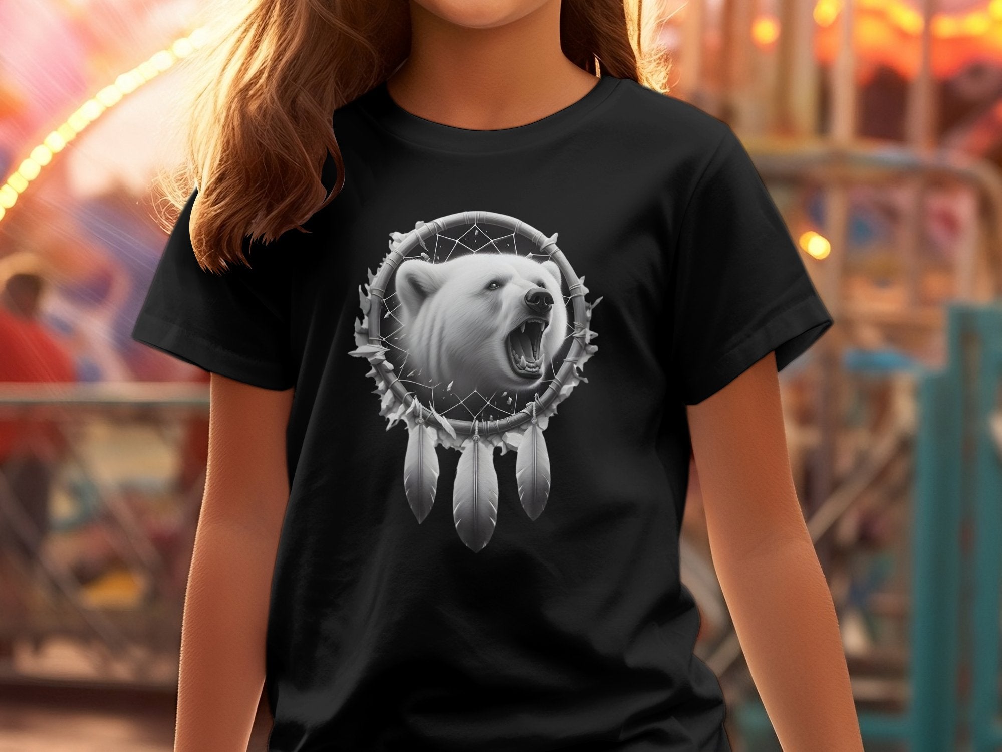 Dreamcatcher Bear - Coloured Gildan Kids T Shirt Realistic Native American Talisman Unisex Mythology Tee Graphic Design