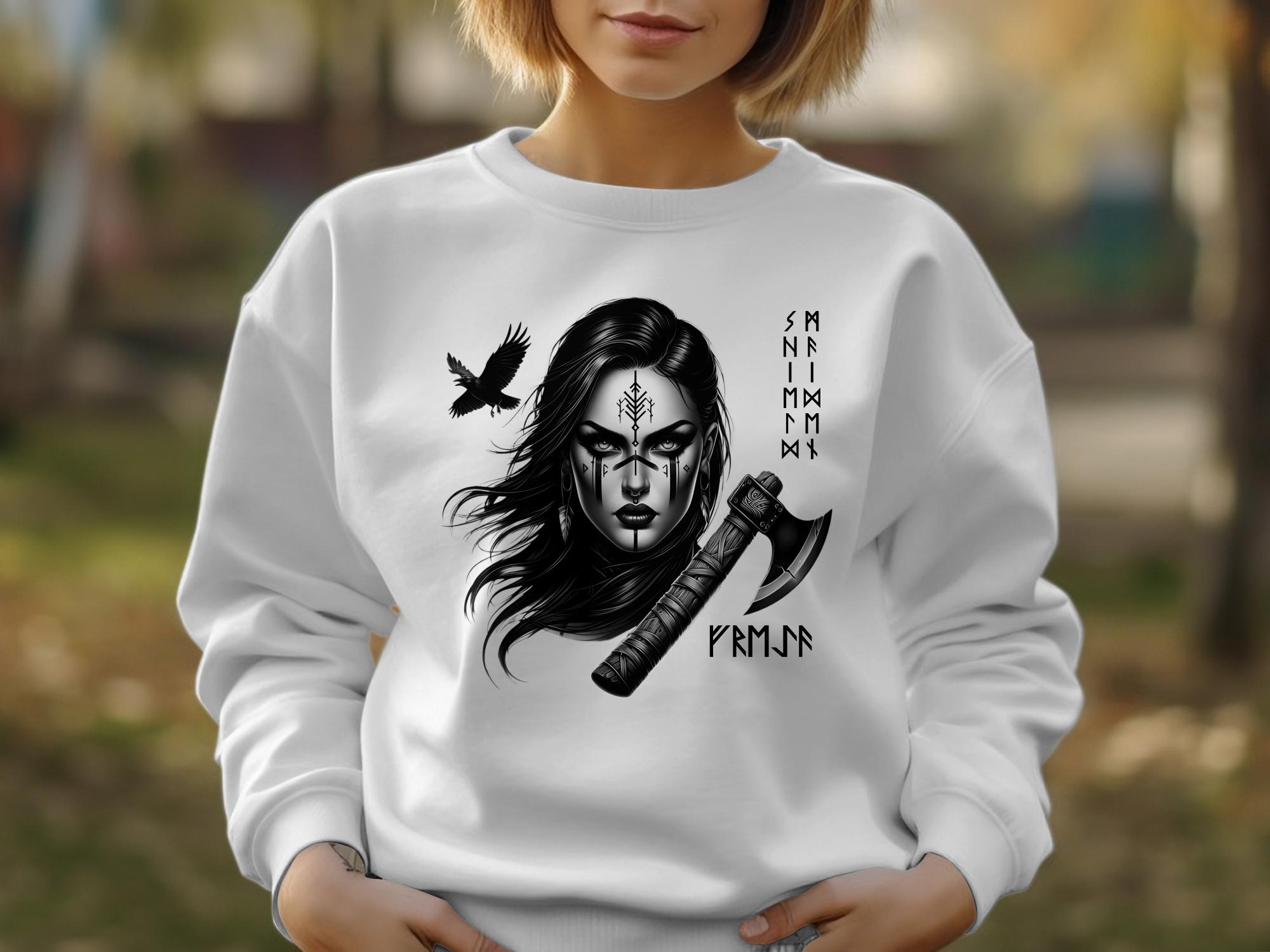 Viking Shield Maiden - Coloured Gildan Sweatshirt Realistic Norse Talisman Men Women Unisex Valhalla Tee Graphic Design