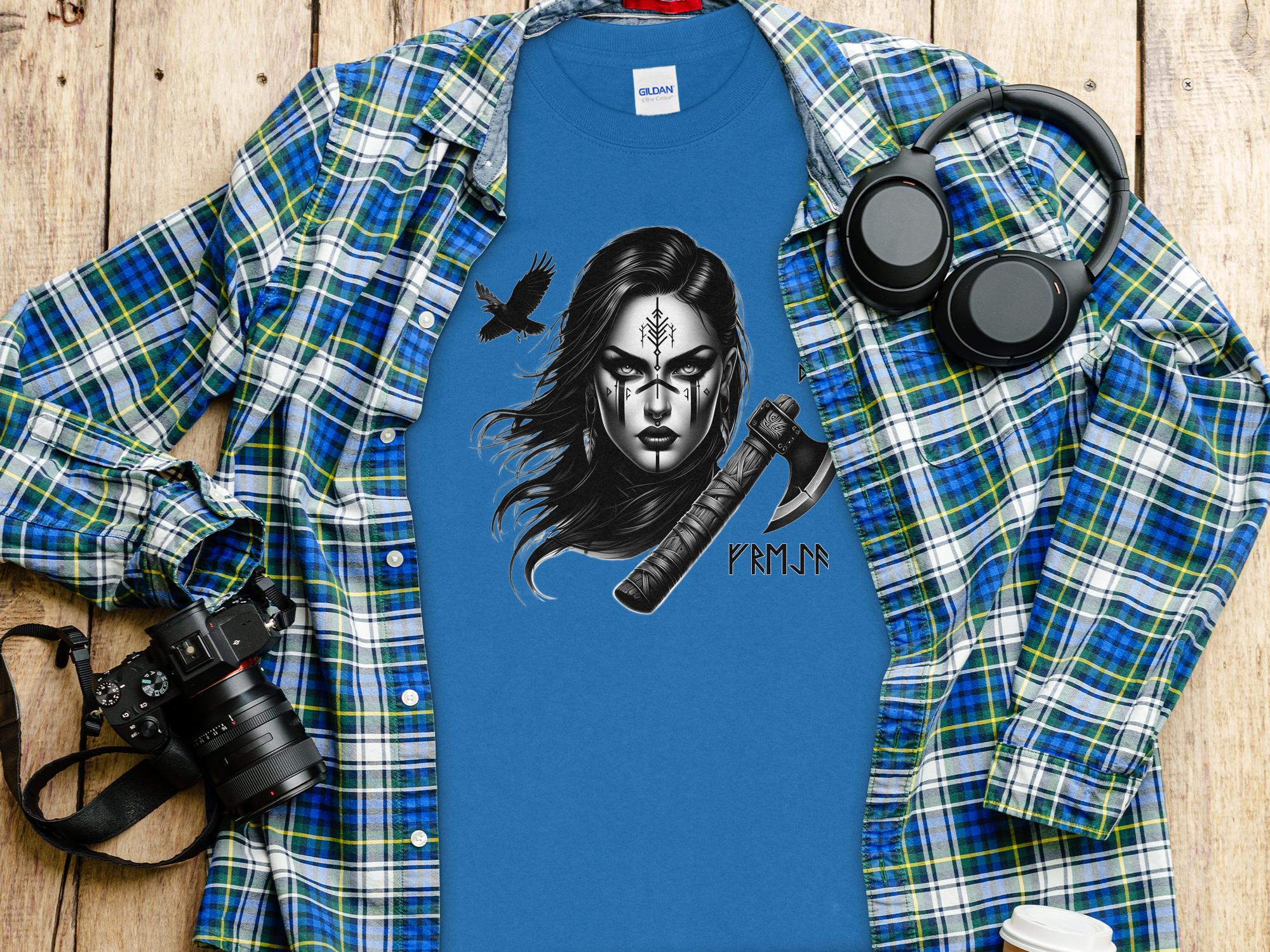 Viking Shield Maiden - Coloured Gildan Long Sleeve Realistic Norse Talisman Men Women Unisex Valhalla Tee Graphic Design