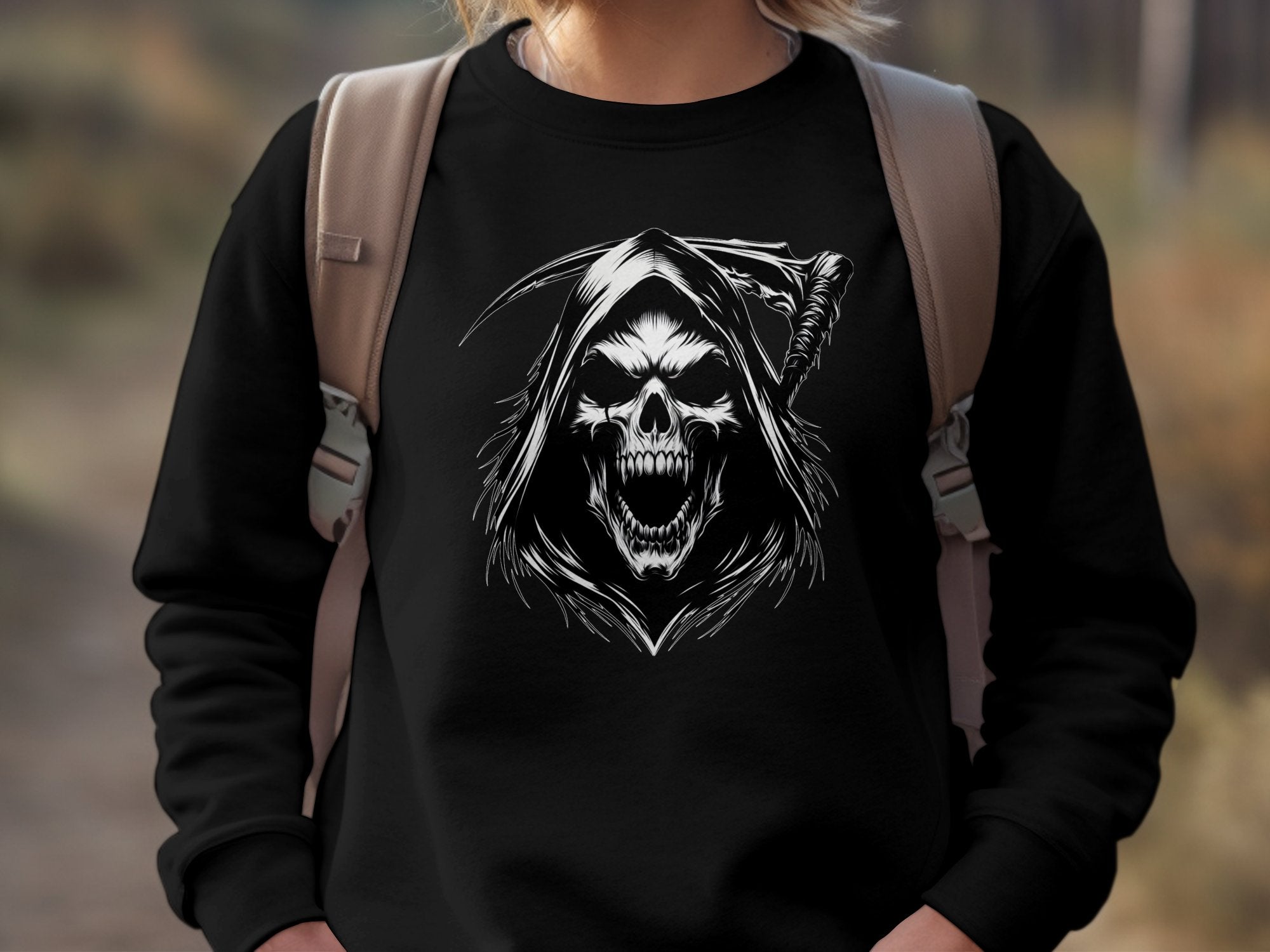 Grim Reaper - Black White Gildan Sweatshirt Commemorative Talisman Unisex Tee Graphic Design