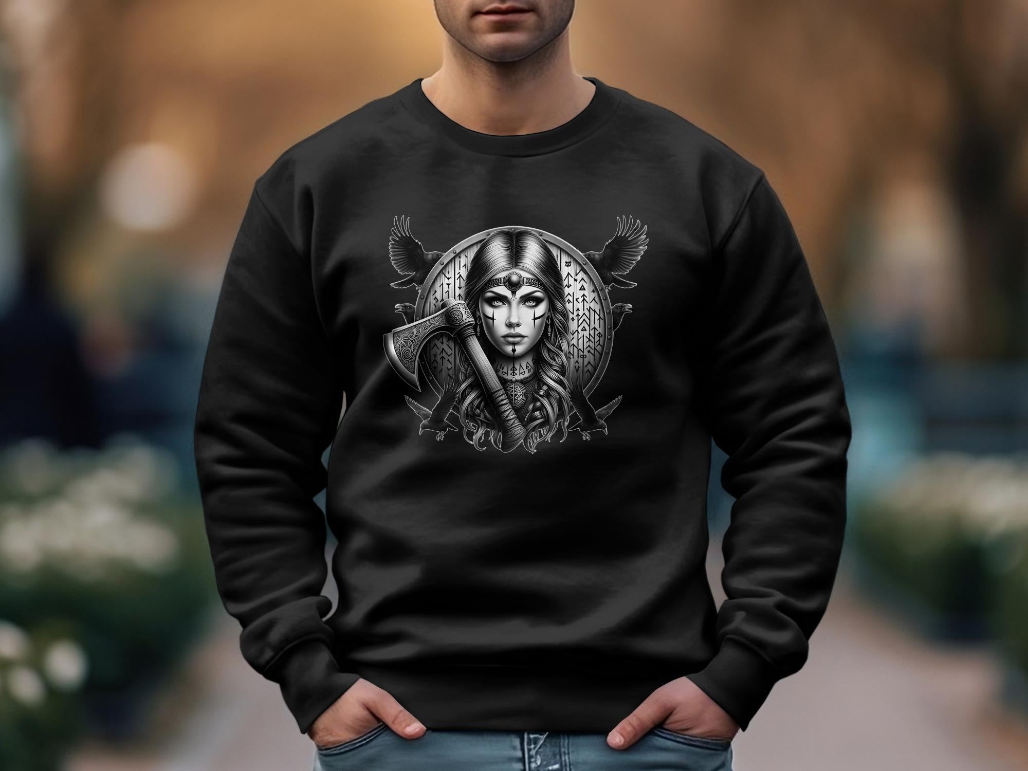 Viking Shield Maiden - Coloured Gildan Sweatshirt Realistic Norse Talisman Men Women Unisex Valhalla Tee Graphic Design