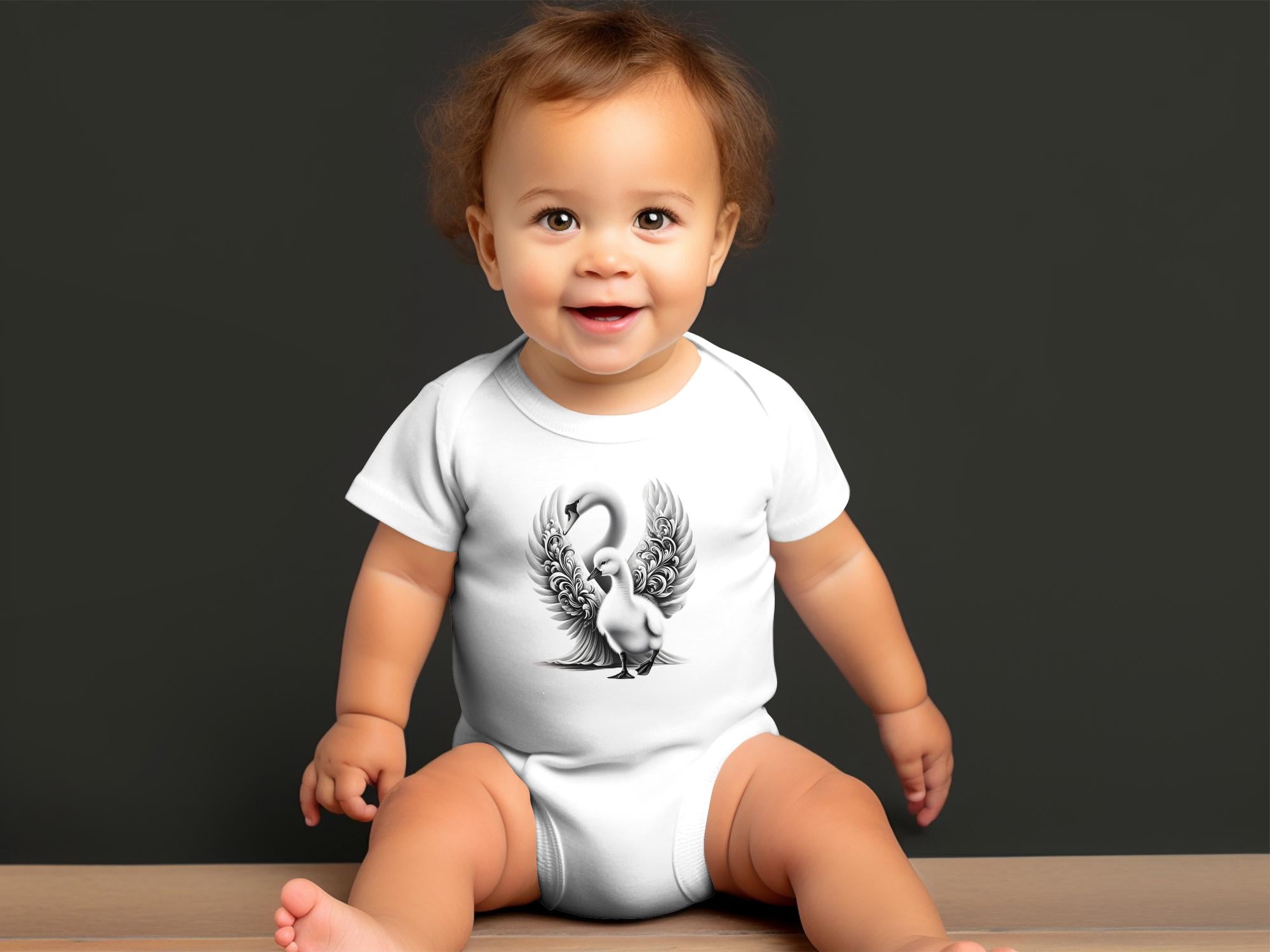 Swan & Cygnet- Black White Toddler Bodysuit Realistic Family Talisman Unisex Tee Graphic Design