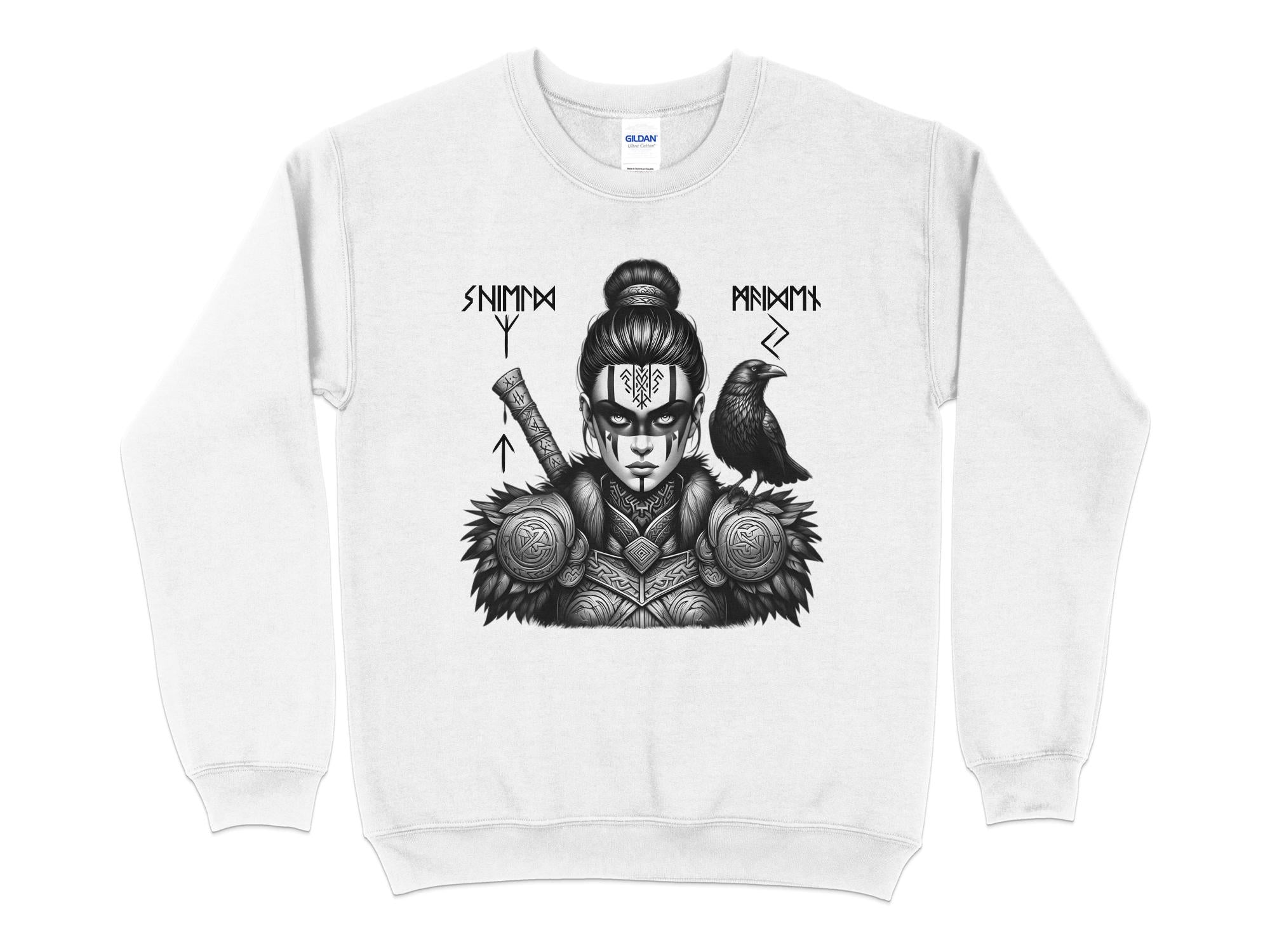 Viking Shield Maiden - Coloured Gildan Sweatshirt Realistic Norse Talisman Men Women Unisex Valhalla Tee Graphic Design