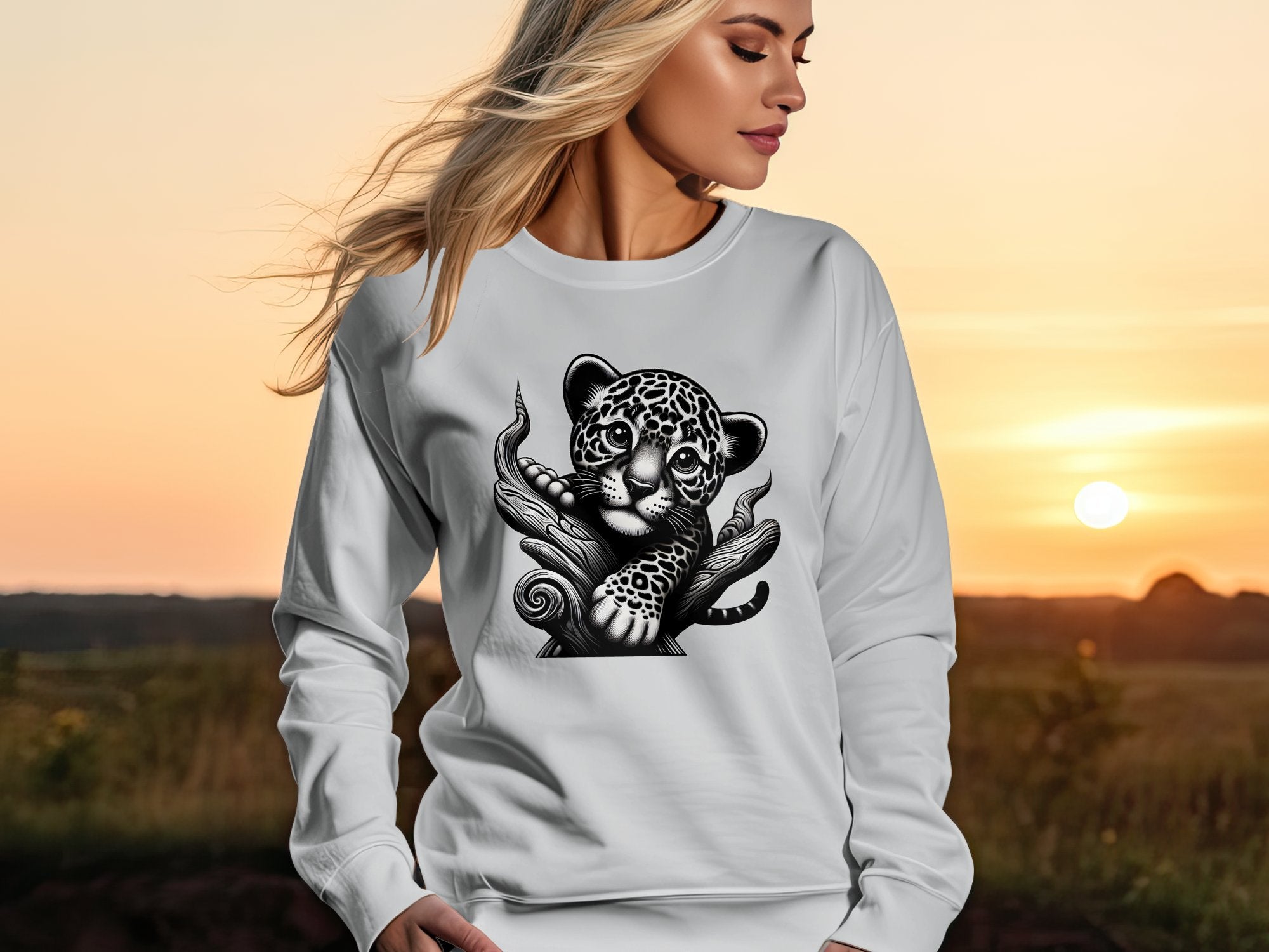 Leopard Bonsai - Coloured Gildan Sweatshirt Realistic Animal Talisman Unisex Cute Tee Graphic Design