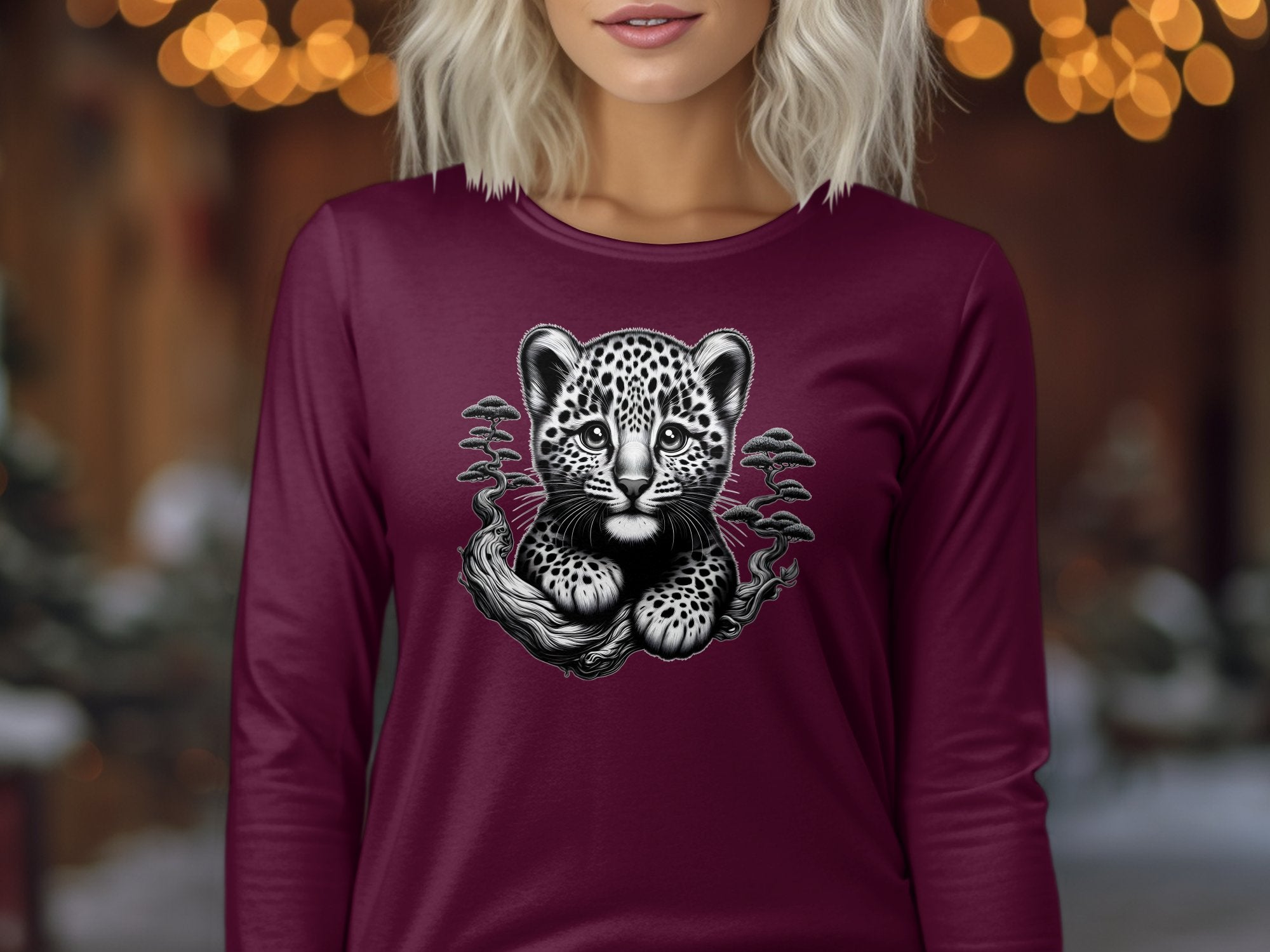 Leopard Bonsai - Coloured Gildan Long Sleeve Realistic Animal Talisman Unisex Cute Tee Graphic Design