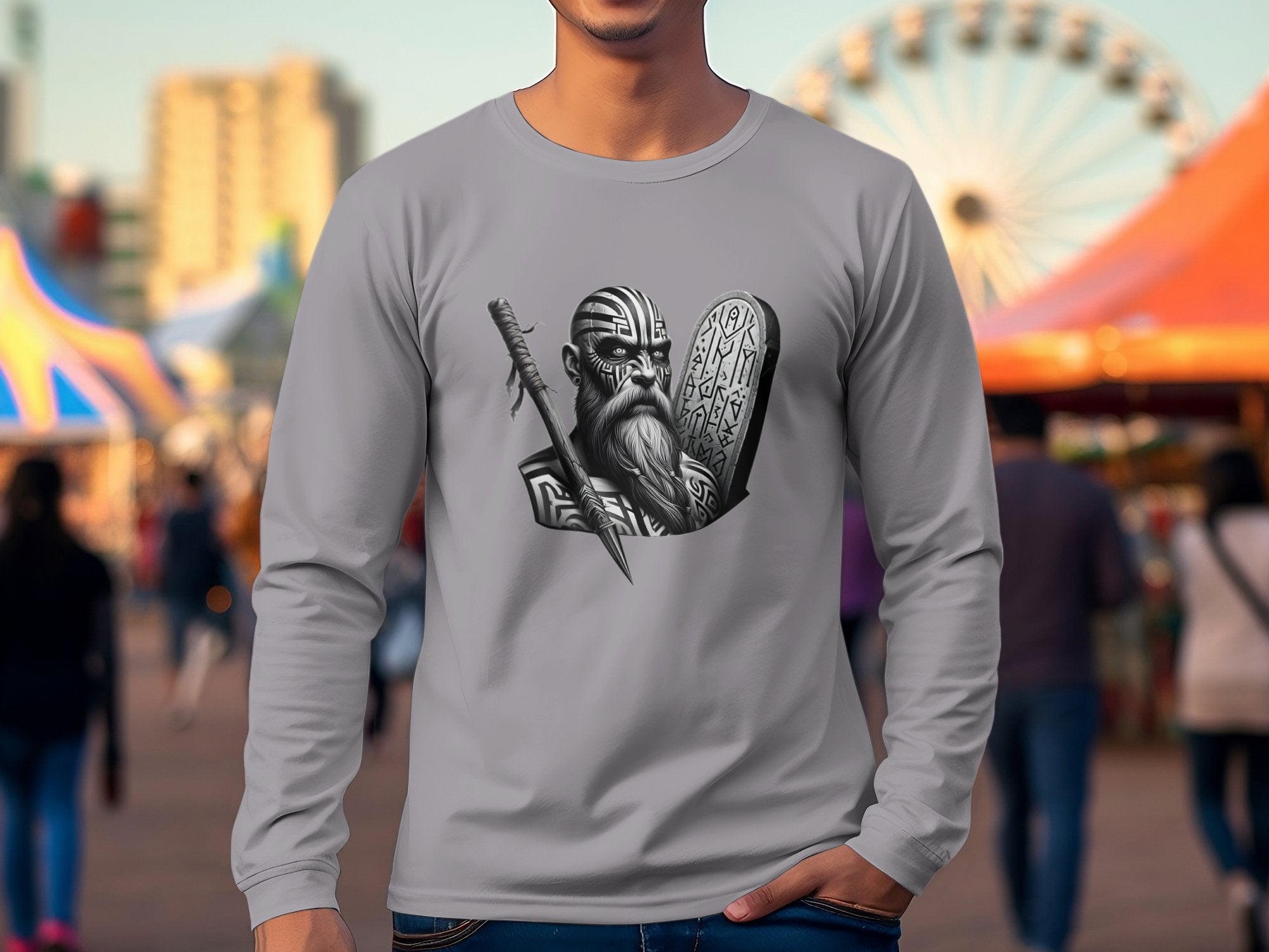 Viking Determination - Coloured Gildan Long Sleeve Realistic Norse Talisman Men Women Unisex Valhalla Tee Graphic Design