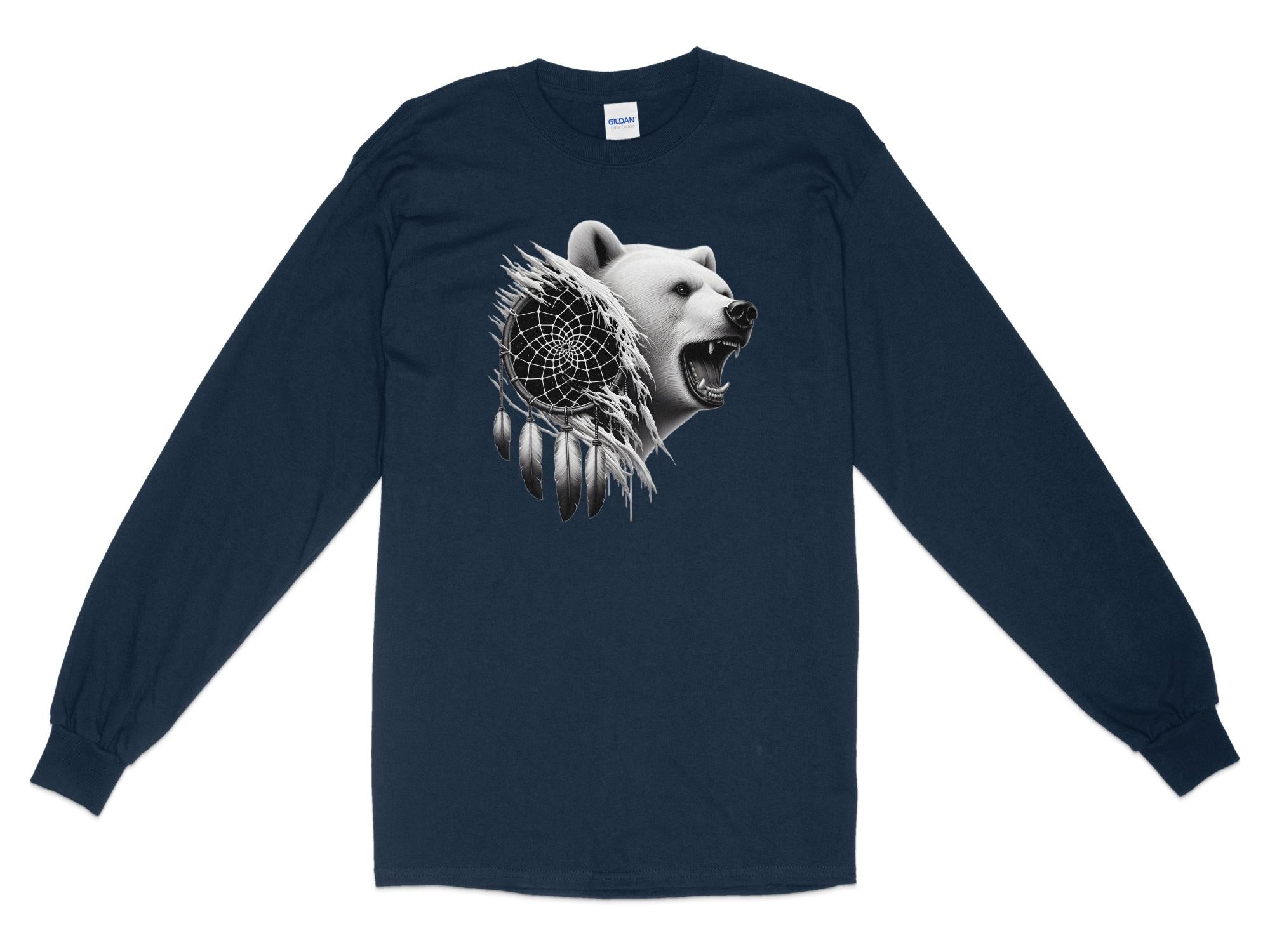 Dreamcatcher Bear - Coloured Gildan Long Sleeve Realistic Native American Talisman Unisex Mythology Tee Graphic Design