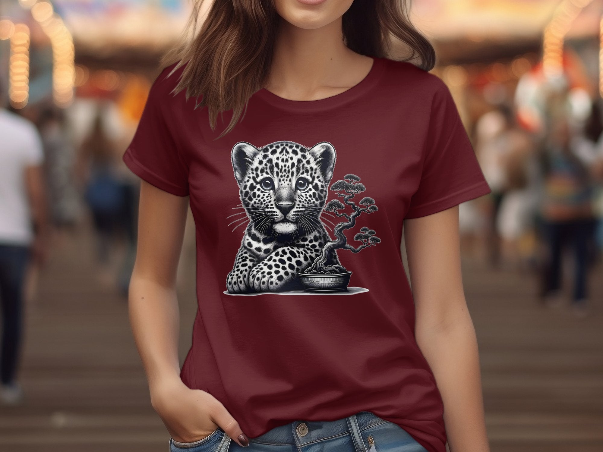 Leopard Bonsai - Coloured Gildan T-Shirt Realistic Animal Talisman Unisex Cute Tee Graphic Design