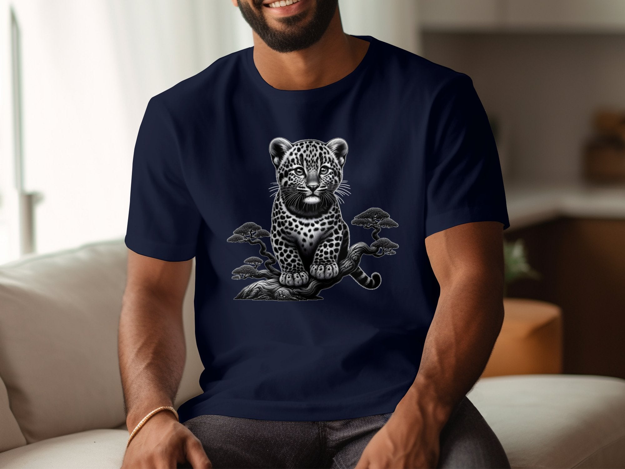 Leopard Bonsai - Coloured Gildan T-Shirt Realistic Animal Talisman Unisex Cute Tee Graphic Design