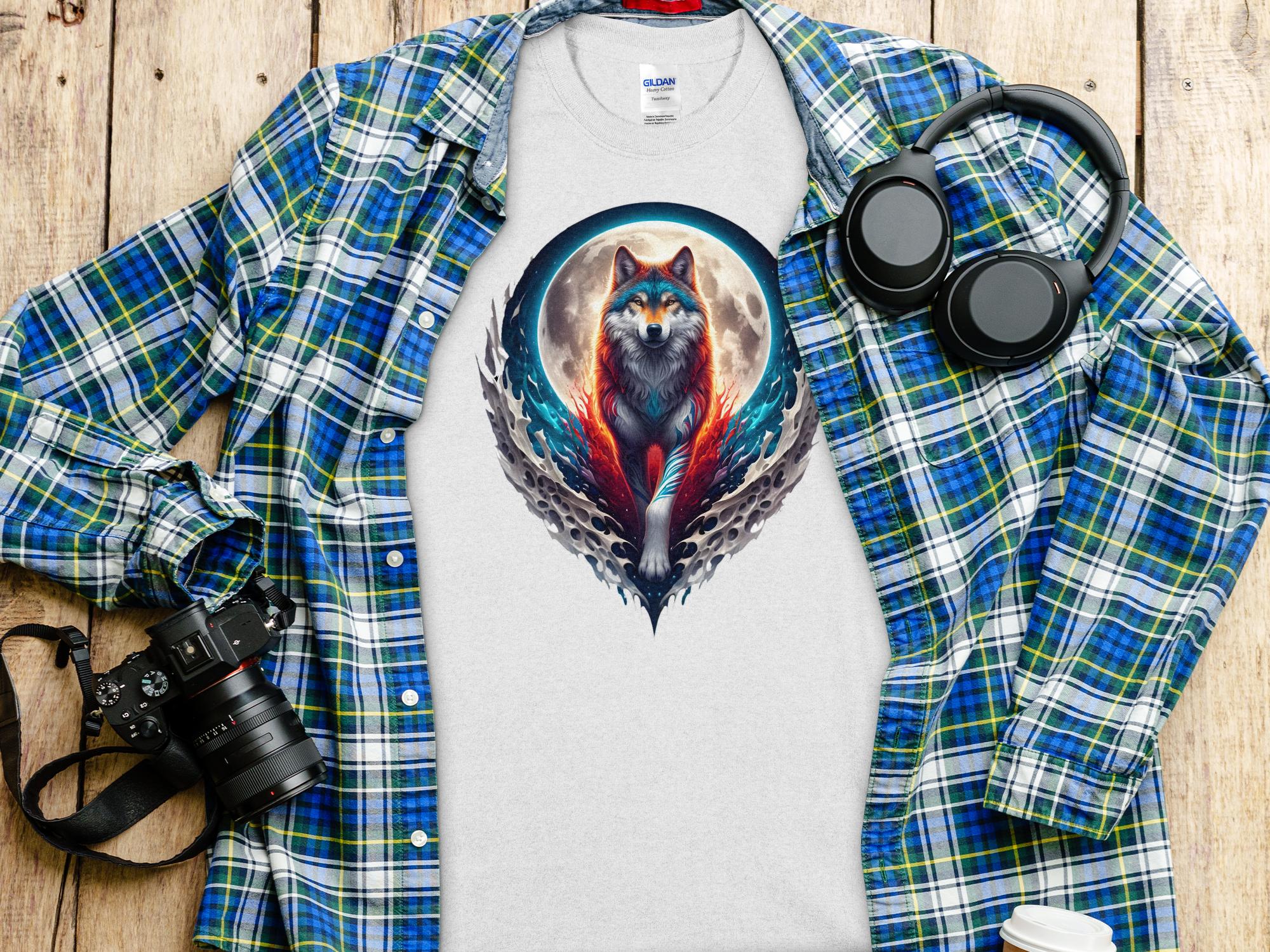 Moon Wolf - T-Shirt Realistic Full Colour Animal Talisman Unisex Mythology Tee Gildan Graphic Design