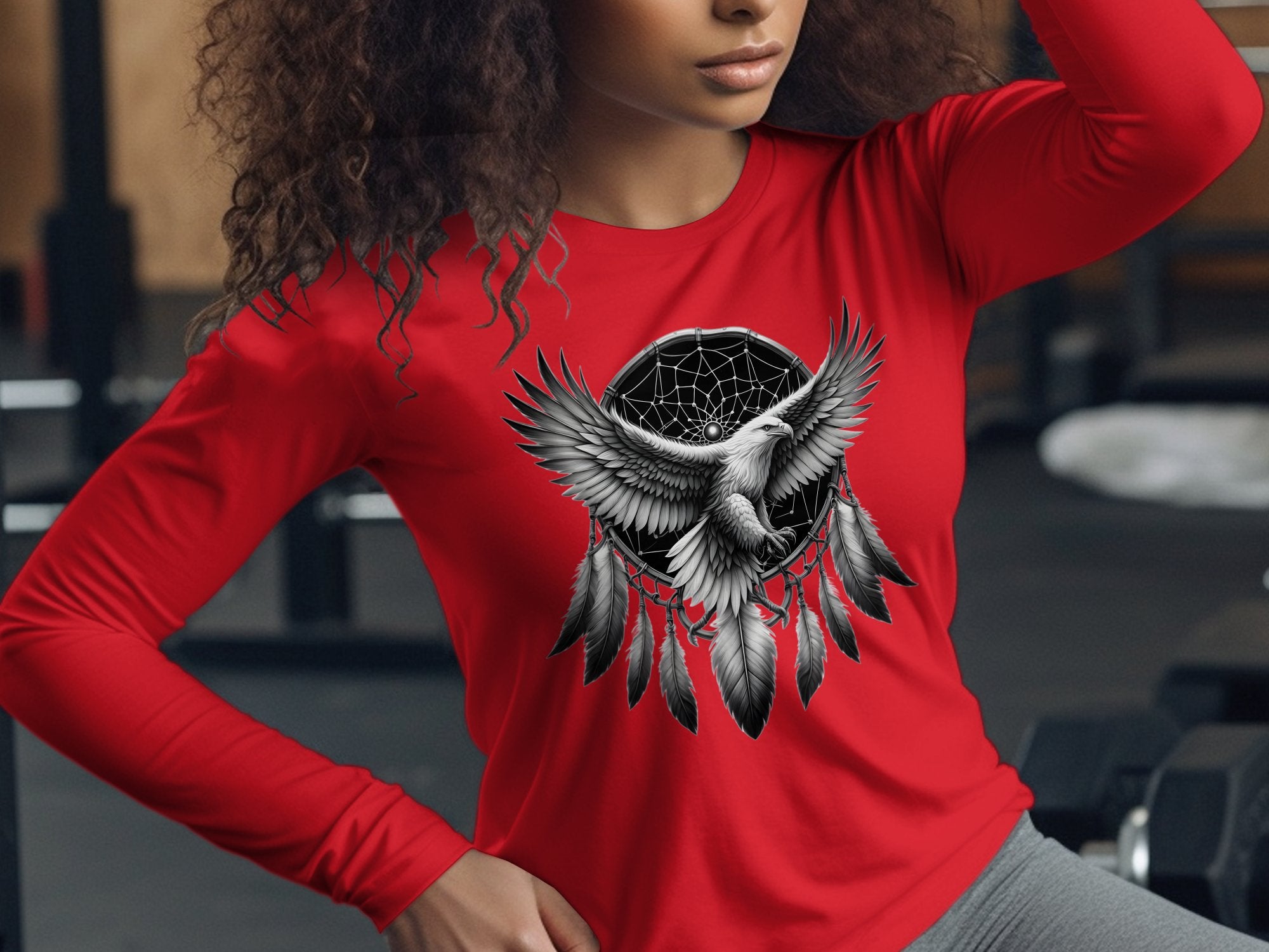 Dreamcatcher Eagle - Coloured Gildan Long Sleeve Realistic Native American Talisman Unisex Mythology Tee Graphic Design