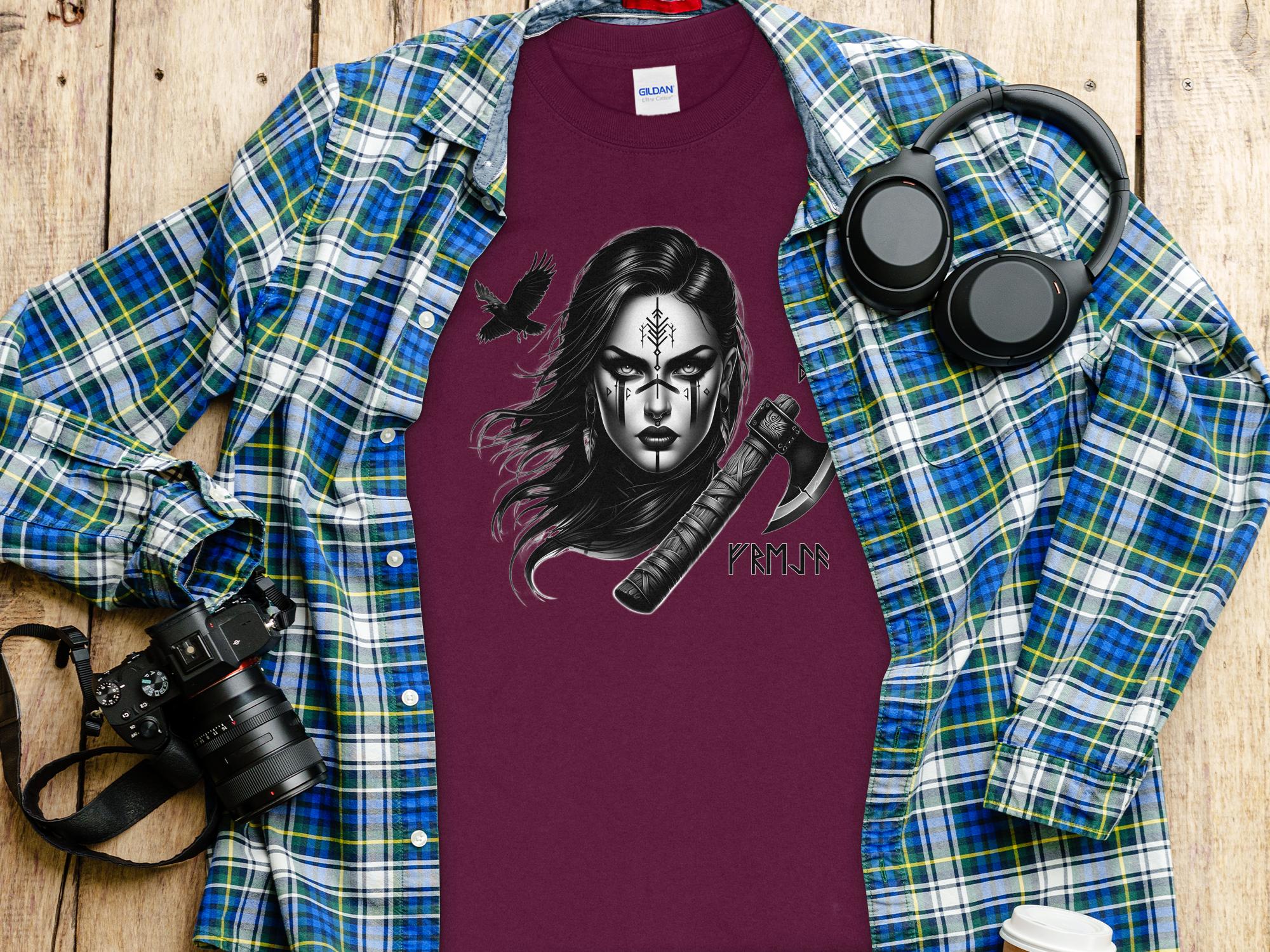 Viking Shield Maiden - Coloured Gildan Long Sleeve Realistic Norse Talisman Men Women Unisex Valhalla Tee Graphic Design