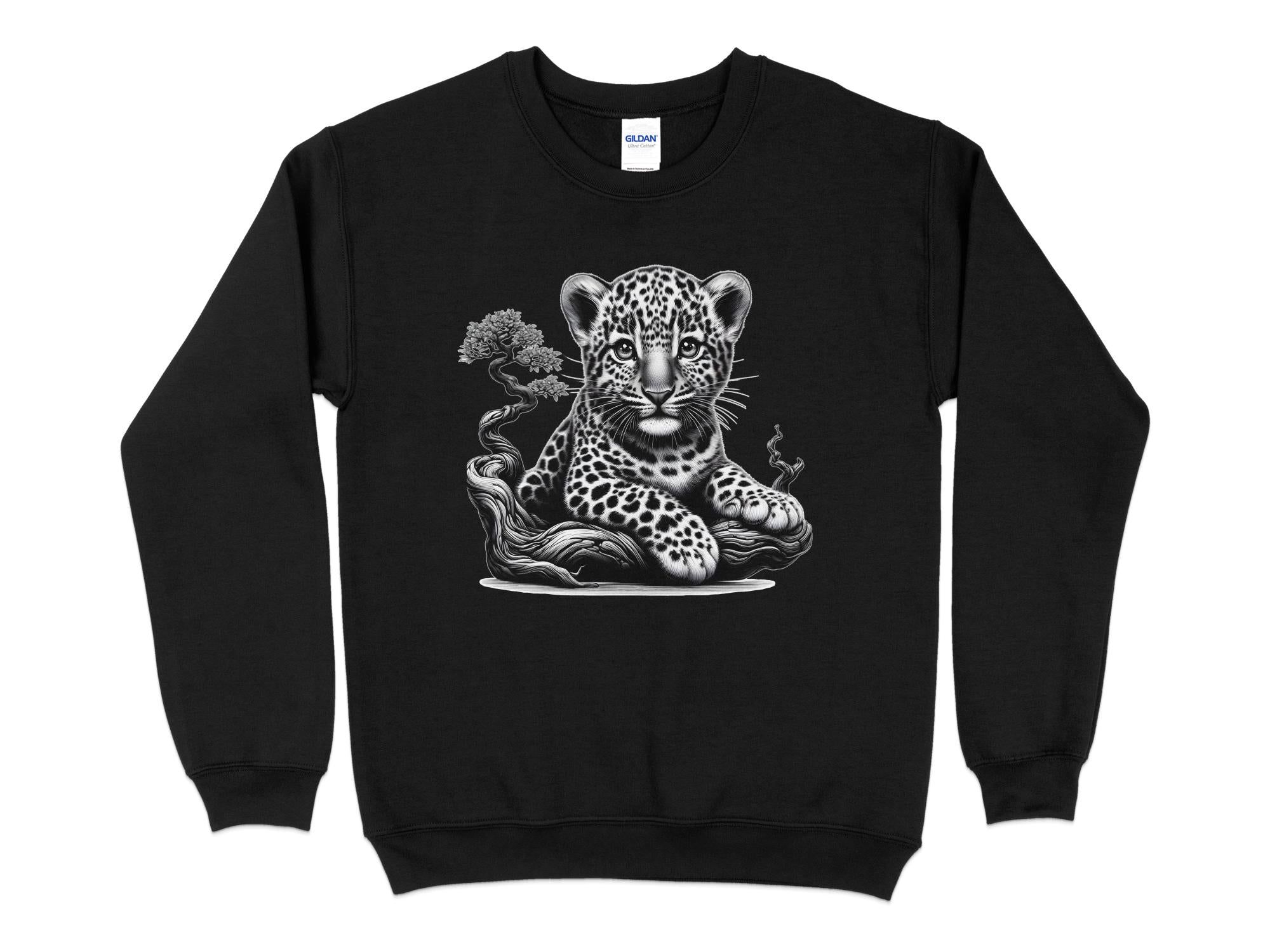 Leopard Bonsai - Coloured Gildan Sweatshirt Realistic Animal Talisman Unisex Cute Tee Graphic Design