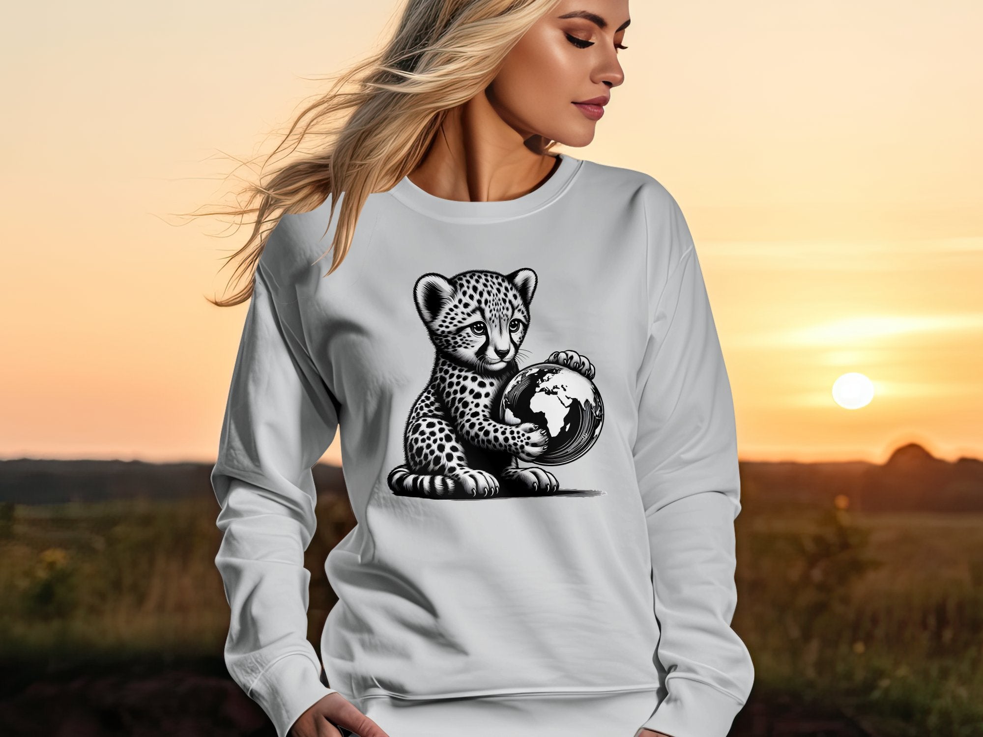 Cheetah World - Coloured Gildan Sweatshirt Realistic Animal Talisman Unisex Cute Tee Graphic Design