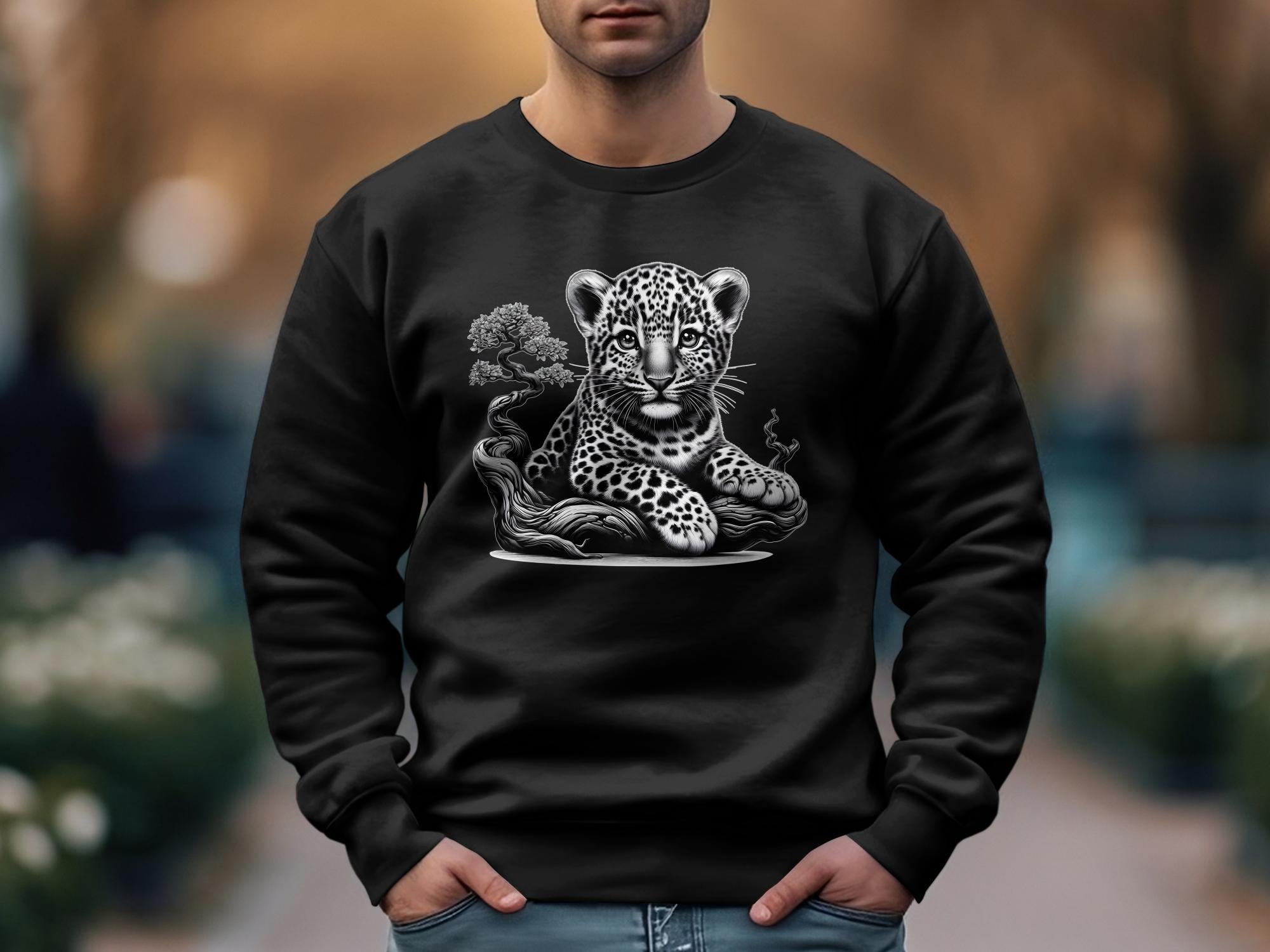 Leopard Bonsai - Coloured Gildan Sweatshirt Realistic Animal Talisman Unisex Cute Tee Graphic Design