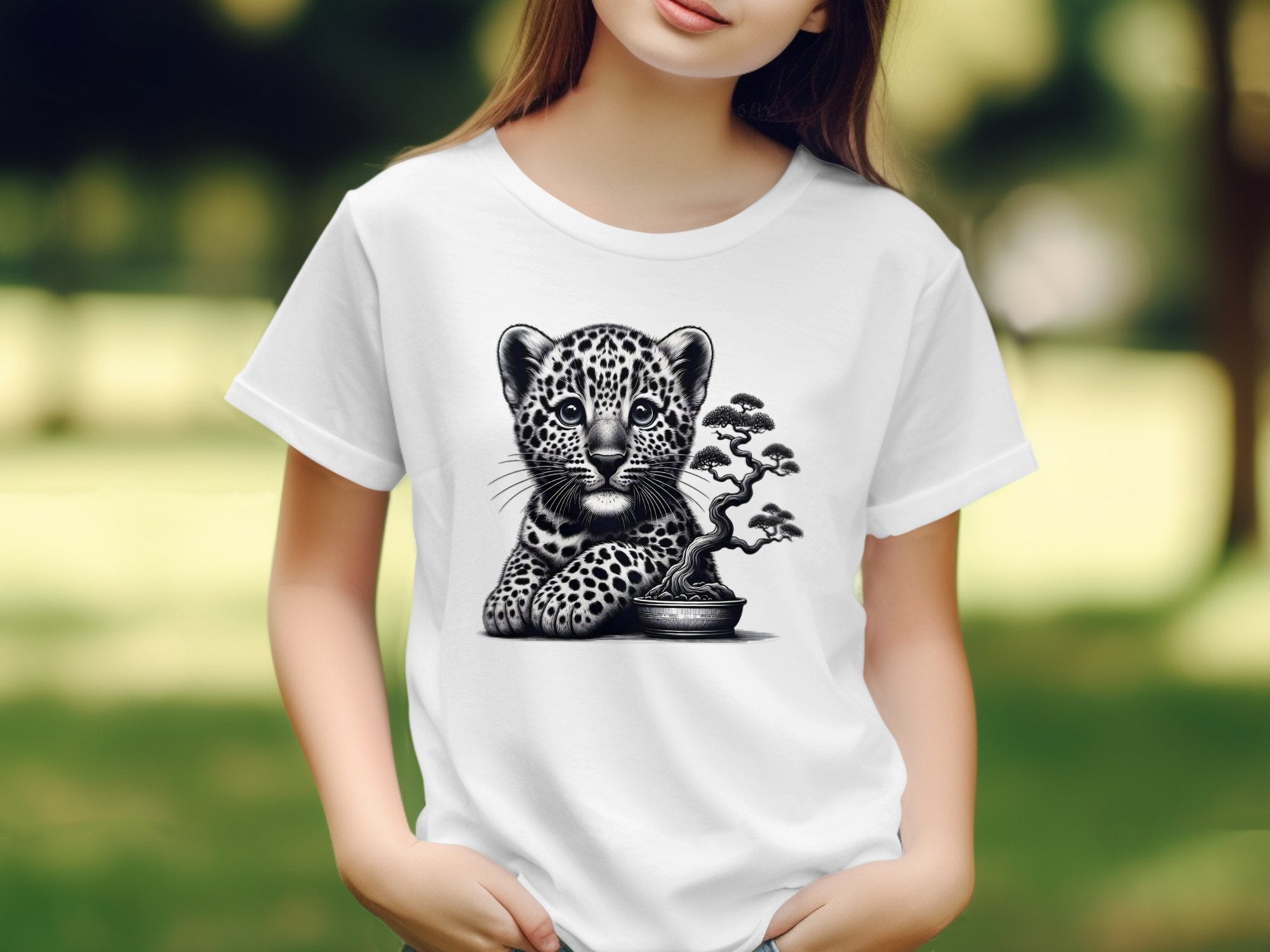 Leopard Bonsai - Coloured Gildan Kids T-Shirt Realistic Animal Talisman Unisex Cute Tee Graphic Design