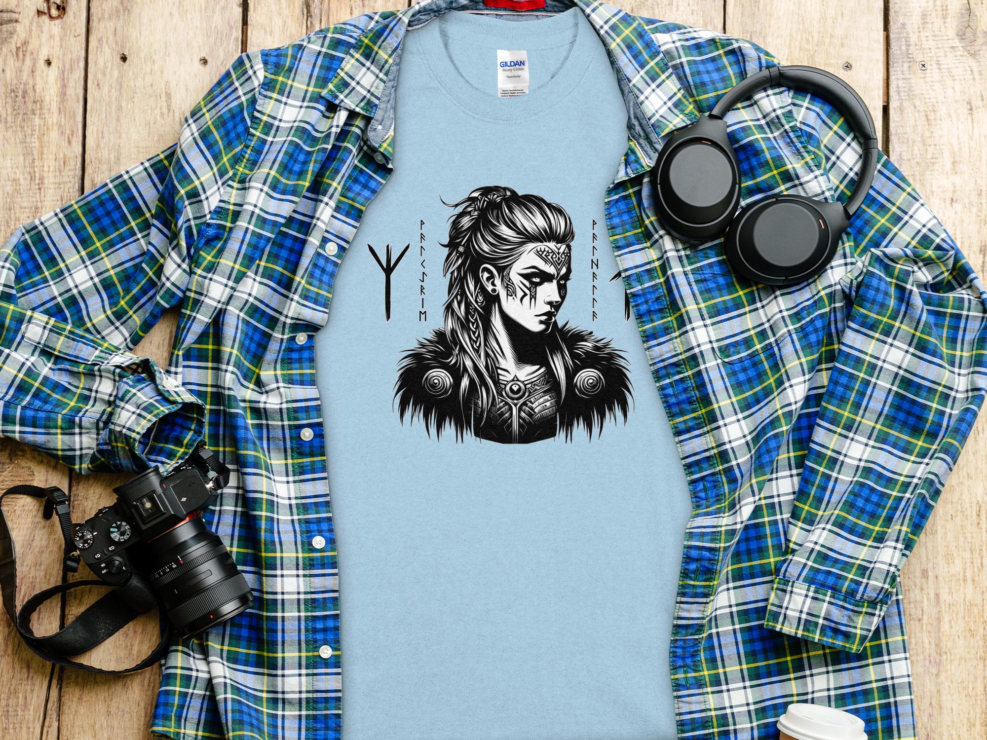 Viking Shield Maiden - Coloured Gildan T Shirt Realistic Norse Talisman Men Women Unisex Valhalla Tee Graphic Design