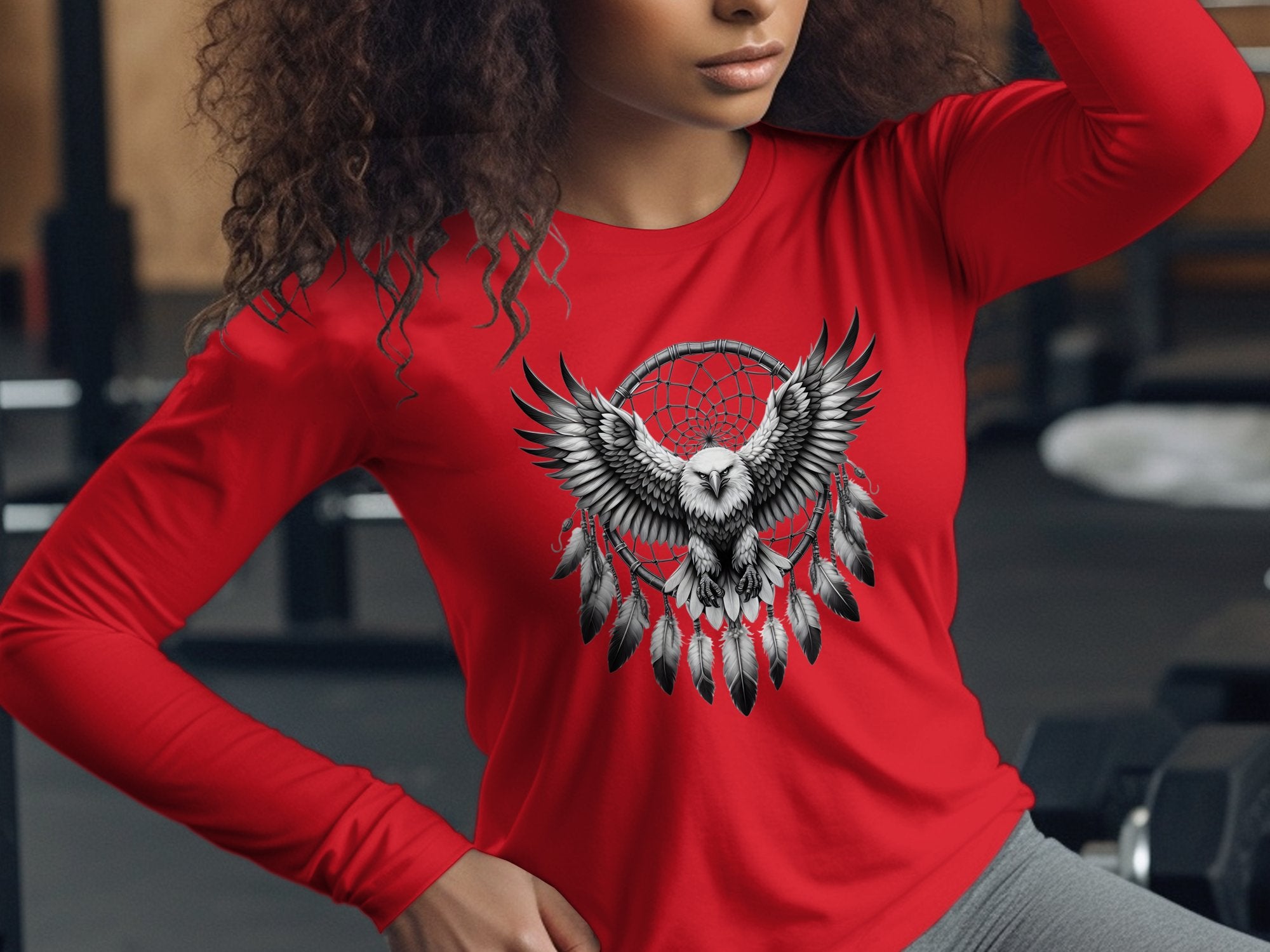 Dreamcatcher Eagle - Coloured Gildan Long Sleeve Realistic Native American Talisman Unisex Mythology Tee Graphic Design