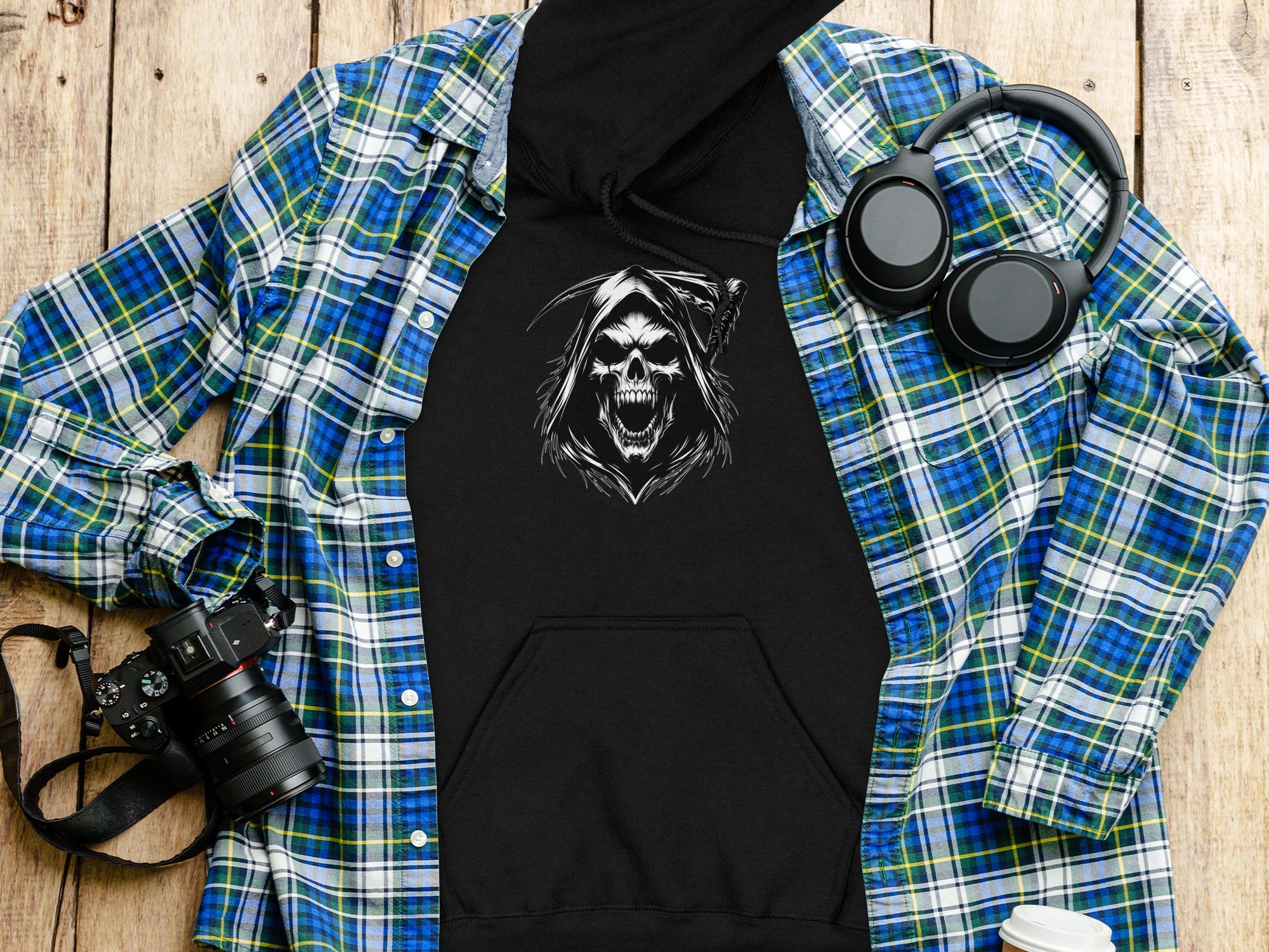 Grim Reaper - Black White Gildan Hoodie Commemorative Talisman Unisex Tee Graphic Design