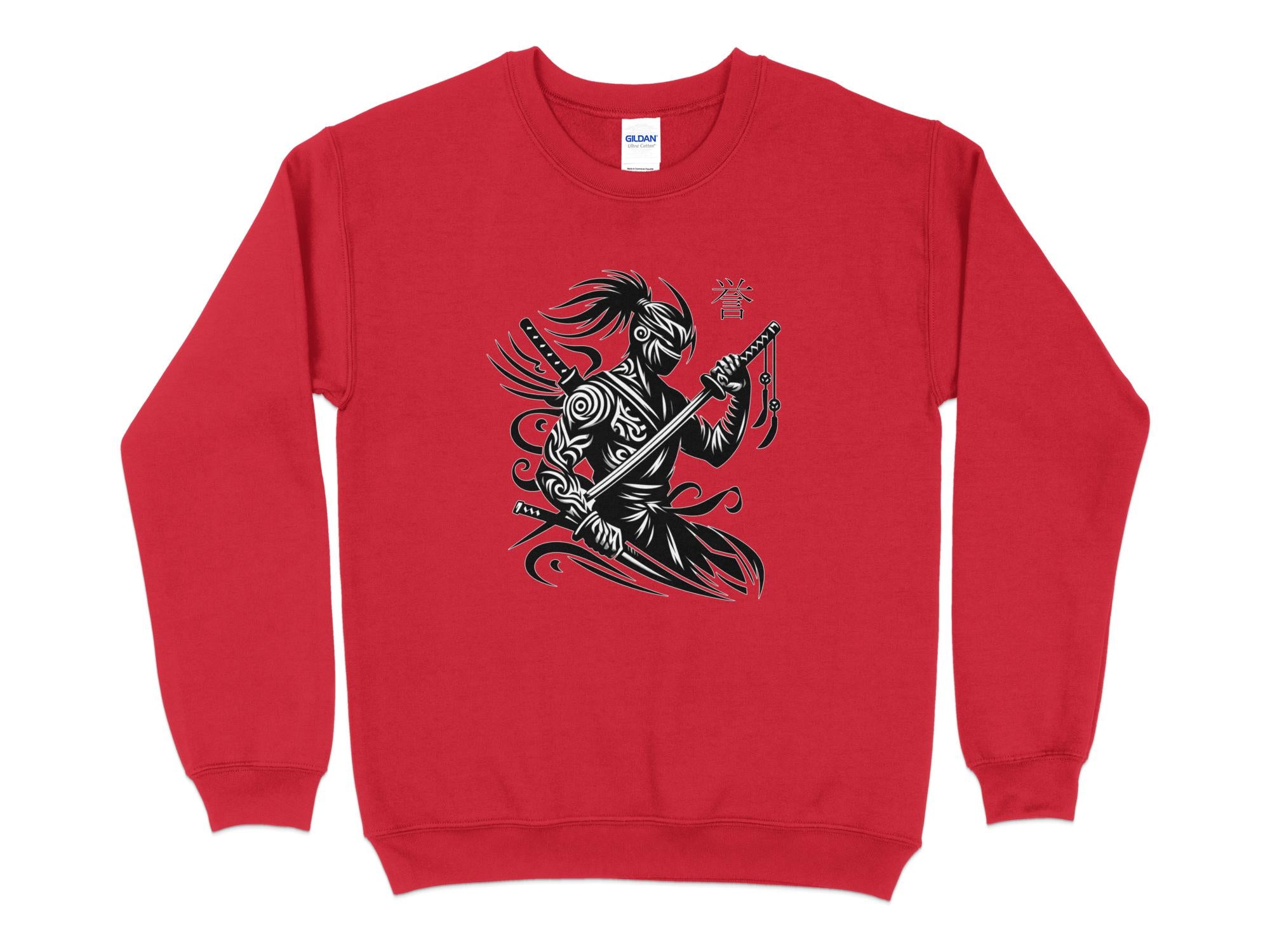 Samurai Ninja - Coloured Gildan Sweatshirt Japanese Talisman Unisex Cultural Symbolic Graphic Design