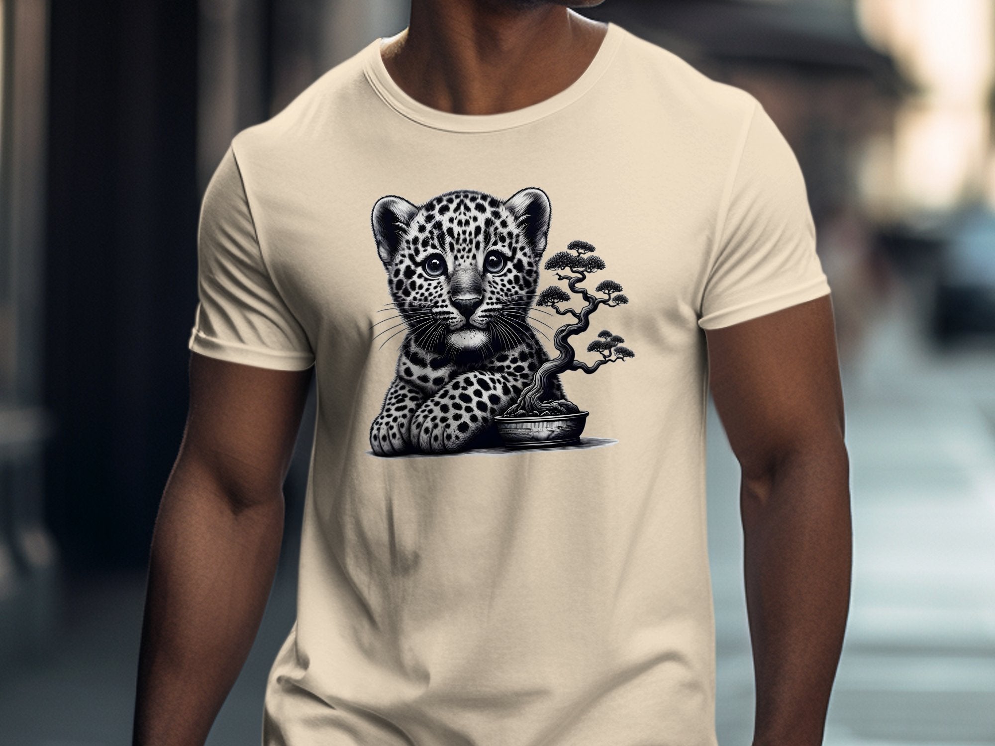 Leopard Bonsai - Coloured Gildan T-Shirt Realistic Animal Talisman Unisex Cute Tee Graphic Design