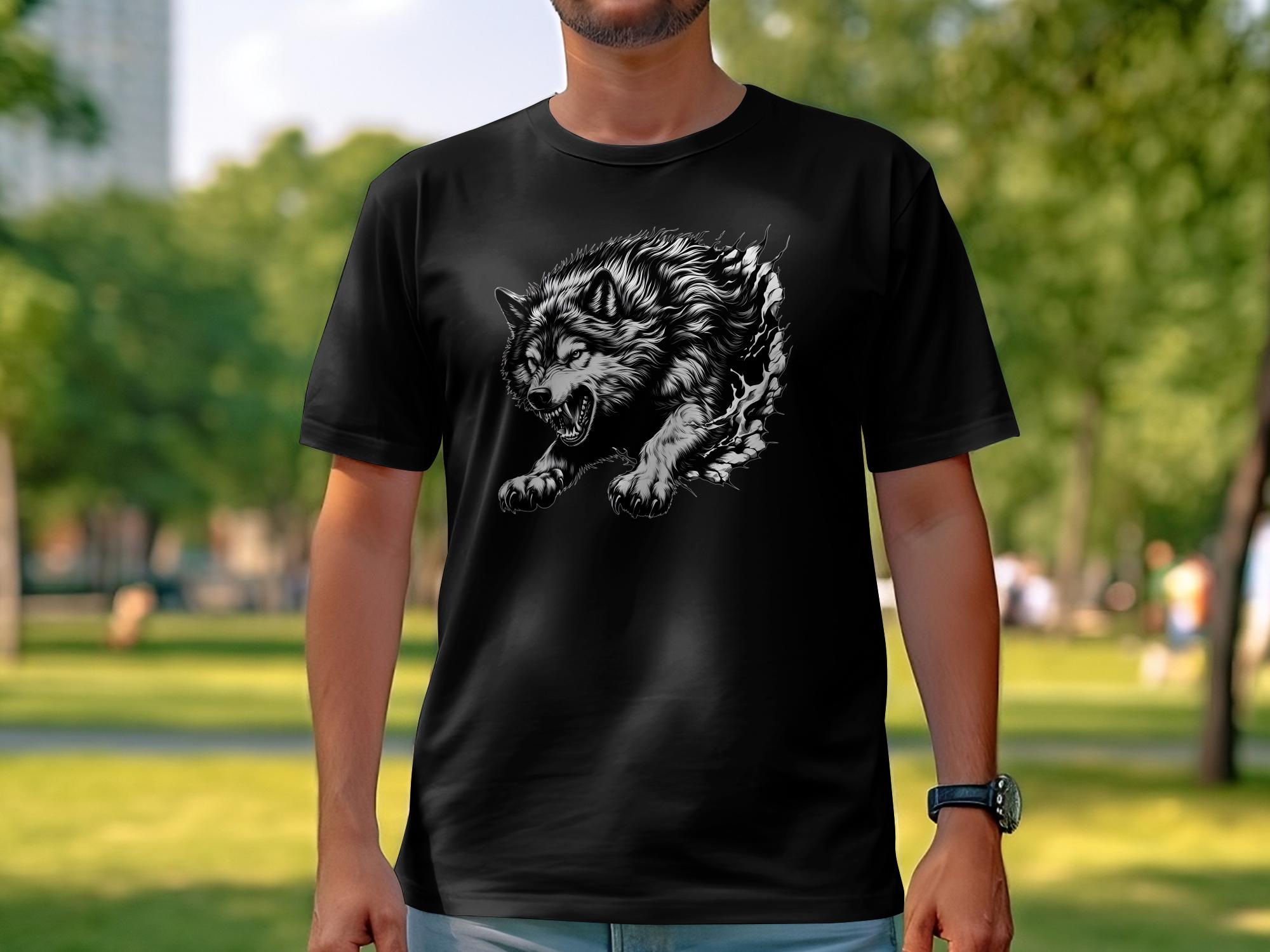 Wolf Tribal - Black White Gildan T-Shirt Realistic Animal Talisman Unisex Tee Graphic Design