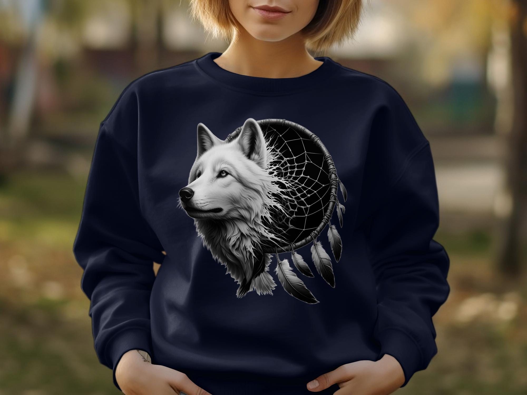 Dreamcatcher Wolf - Coloured Gildan Sweatshirt Realistic Native American Talisman Unisex Mythology Tee Graphic Design