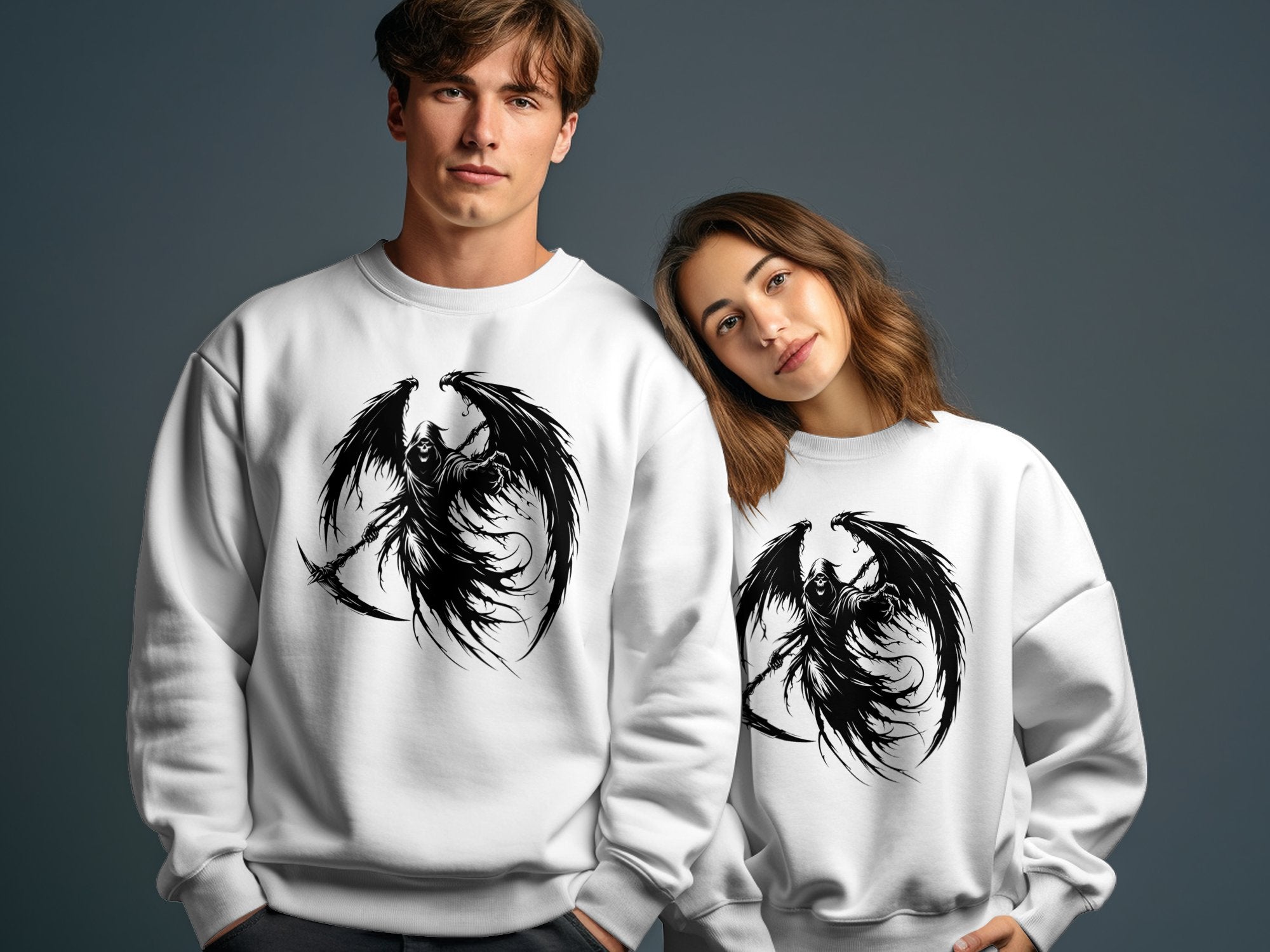 Grim Reaper - Black White Gildan Sweatshirt Commemorative Talisman Unisex Tee Graphic Design