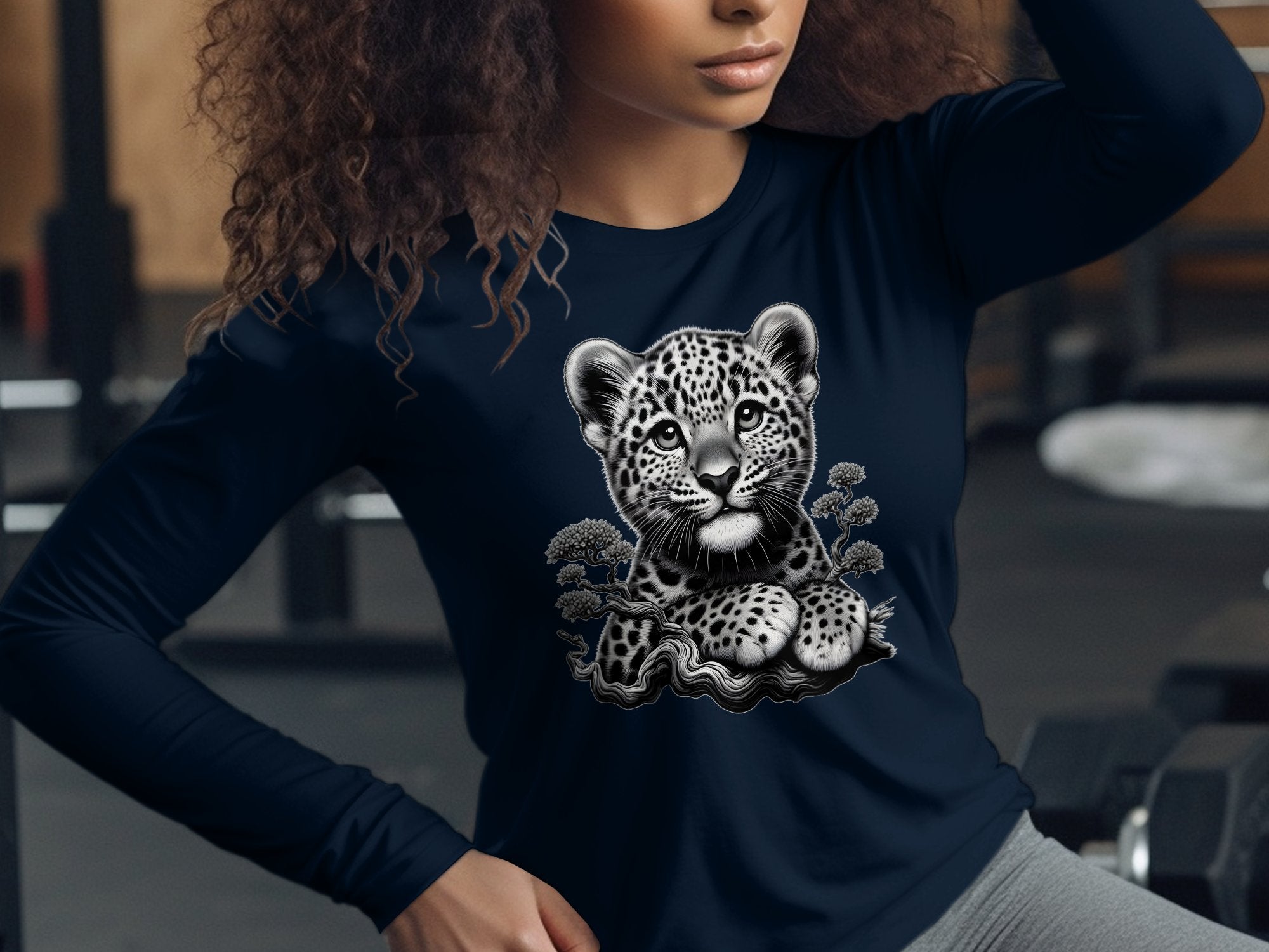 Leopard Bonsai - Coloured Gildan Long Sleeve Realistic Animal Talisman Unisex Cute Tee Graphic Design