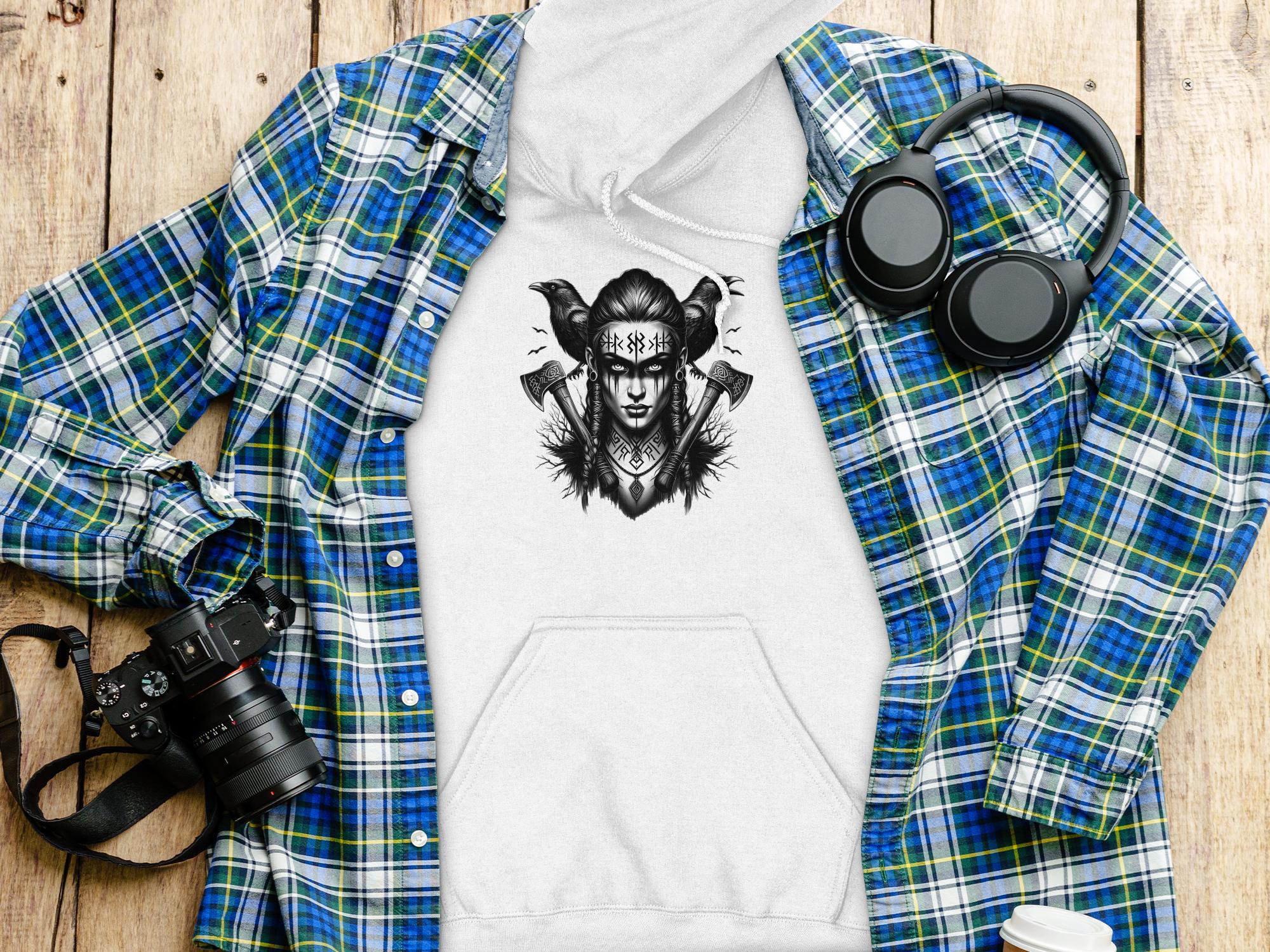 Viking Shield Maiden - Coloured Gildan Hoodie Realistic Norse Talisman Men Women Unisex Valhalla Tee Graphic Design